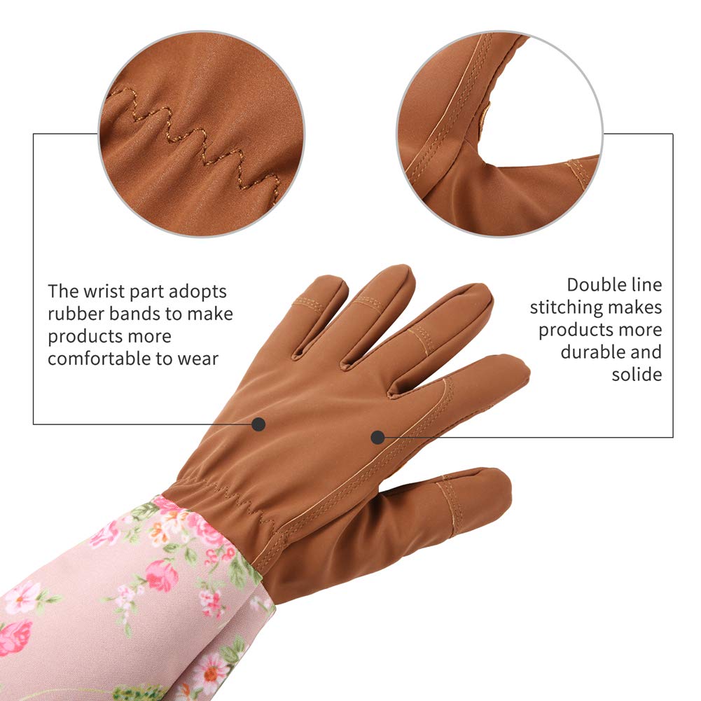 Leather Gardening Gloves for Women - Thorn Proof, Extended Long Rose Pruning Gloves - Perfect Gift for Mother & Grandma - Ideal for Rose Gardening, Pruning, and Outdoor Work (Brown)