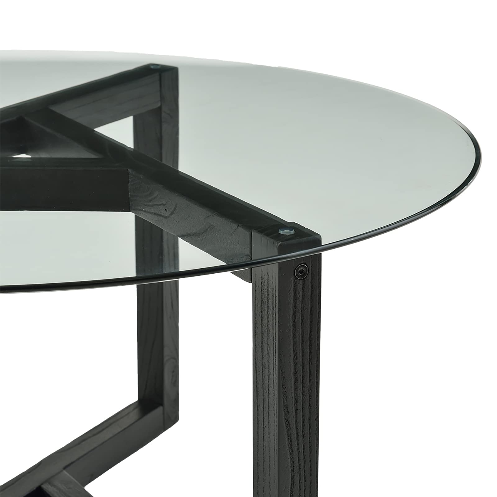 Modern Round Glass Coffee Table - Tempered Glass Top & Sturdy Wood Base - Minimalist Living Room Center Table - Easy Assembly - Espresso Finish - Perfect for Living Rooms, Offices & Reception Areas