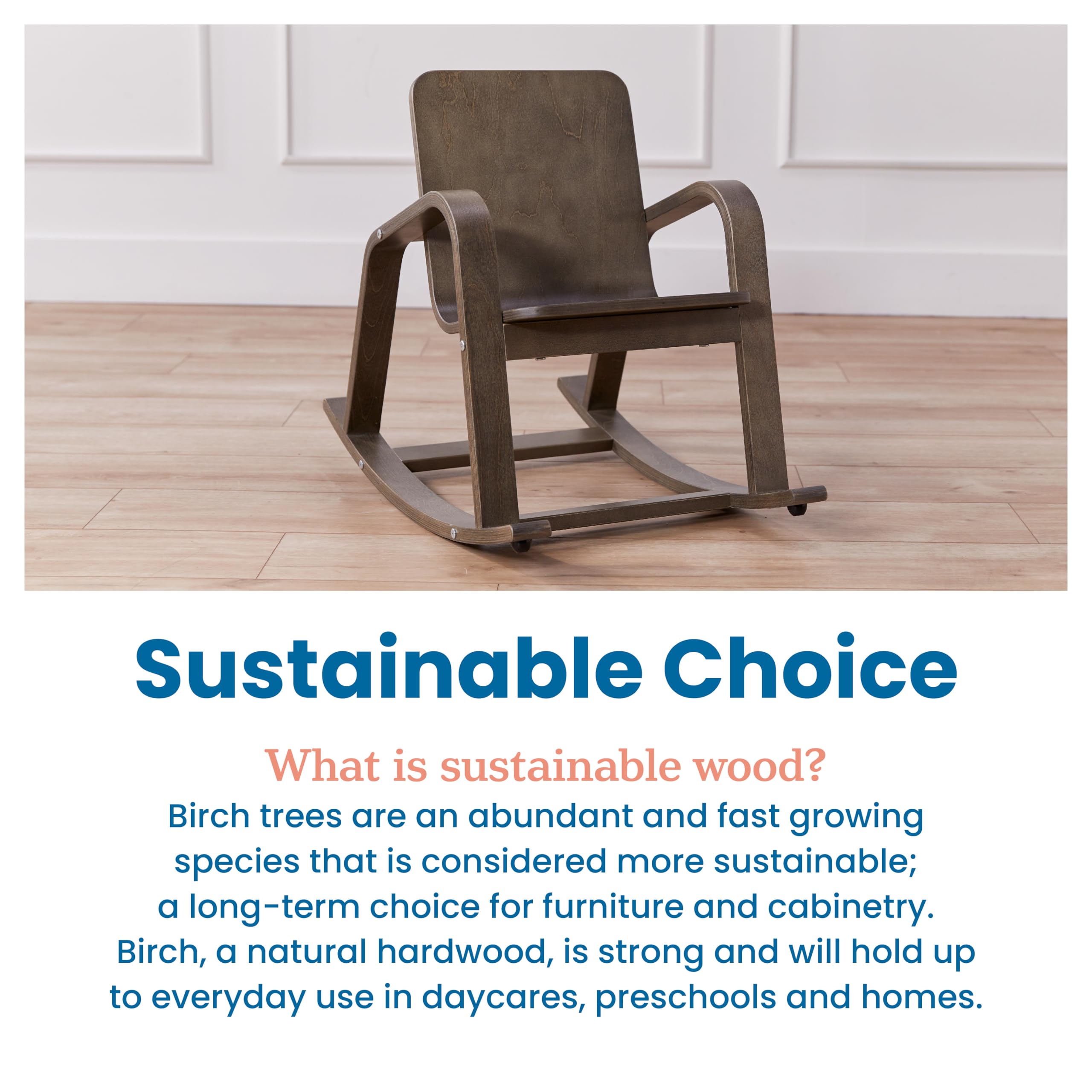 ECR4Kids Bentwood Rocking Chair for Toddlers - Natural Wood Nursery Rocker with Grey Wash Finish - Perfect for Kids Bedroom, Playroom & Daycare Furniture