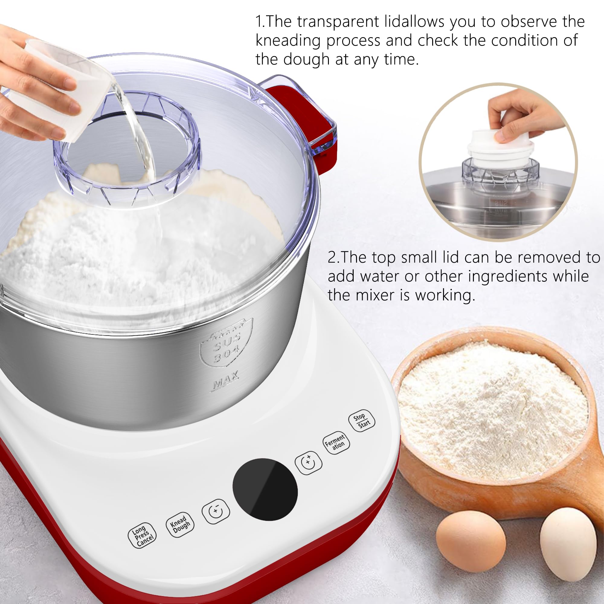 Commercial Electric Dough Mixer with Ferment Function - 7L (7.3QT) Stainless Steel Dough Maker with Microcomputer Timer - Perfect for Pizza, Bread, Baking & Christmas Gifts - Ideal for Home Bakeries, Restaurants & Holiday Cooking