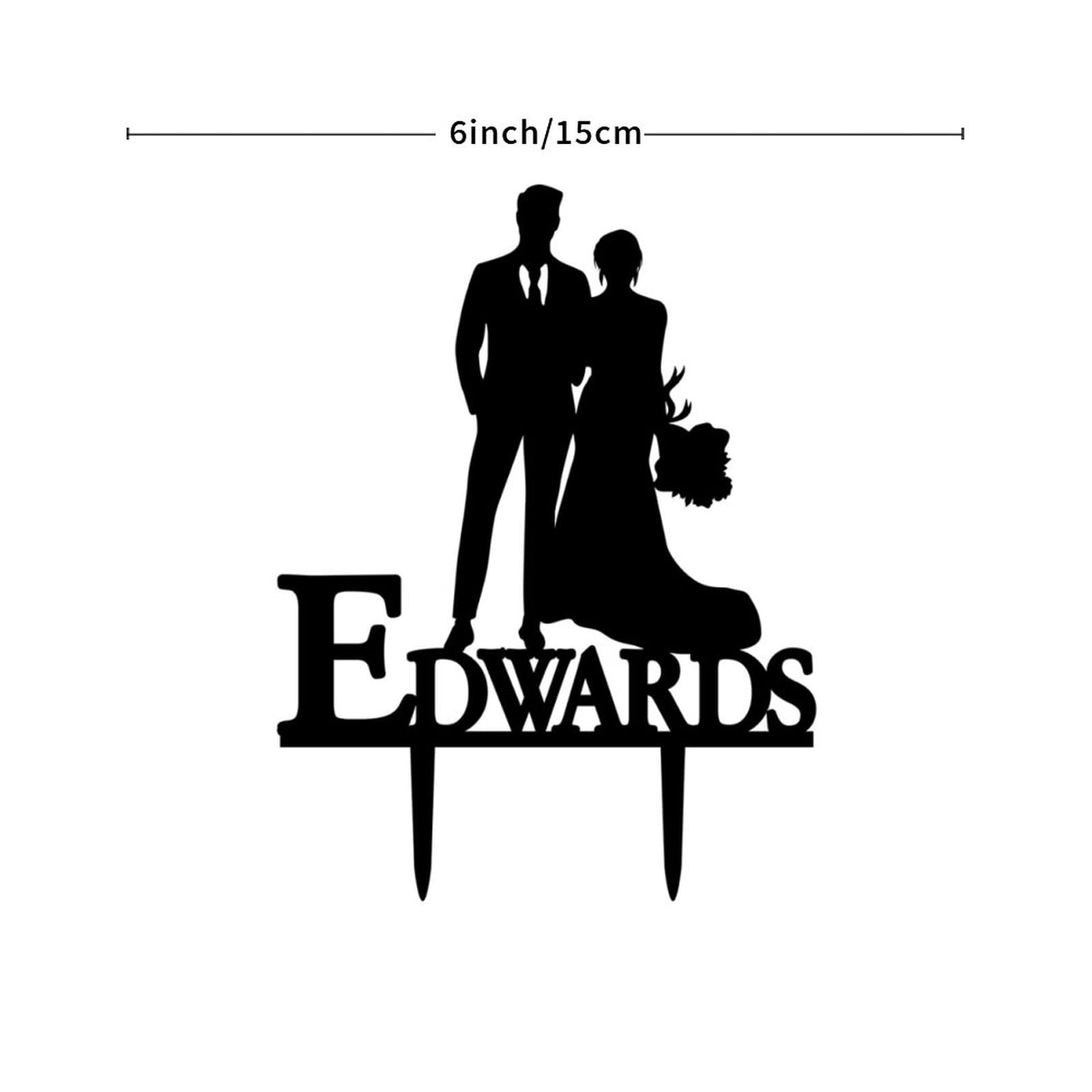 Personalized Acrylic Black Wedding Cake Topper - Custom Bride Hairstyle for Anniversary, Bridal Shower & Engagement Party Decorations | Perfect for Wedding Cakes, Anniversary Celebrations and Romantic Events