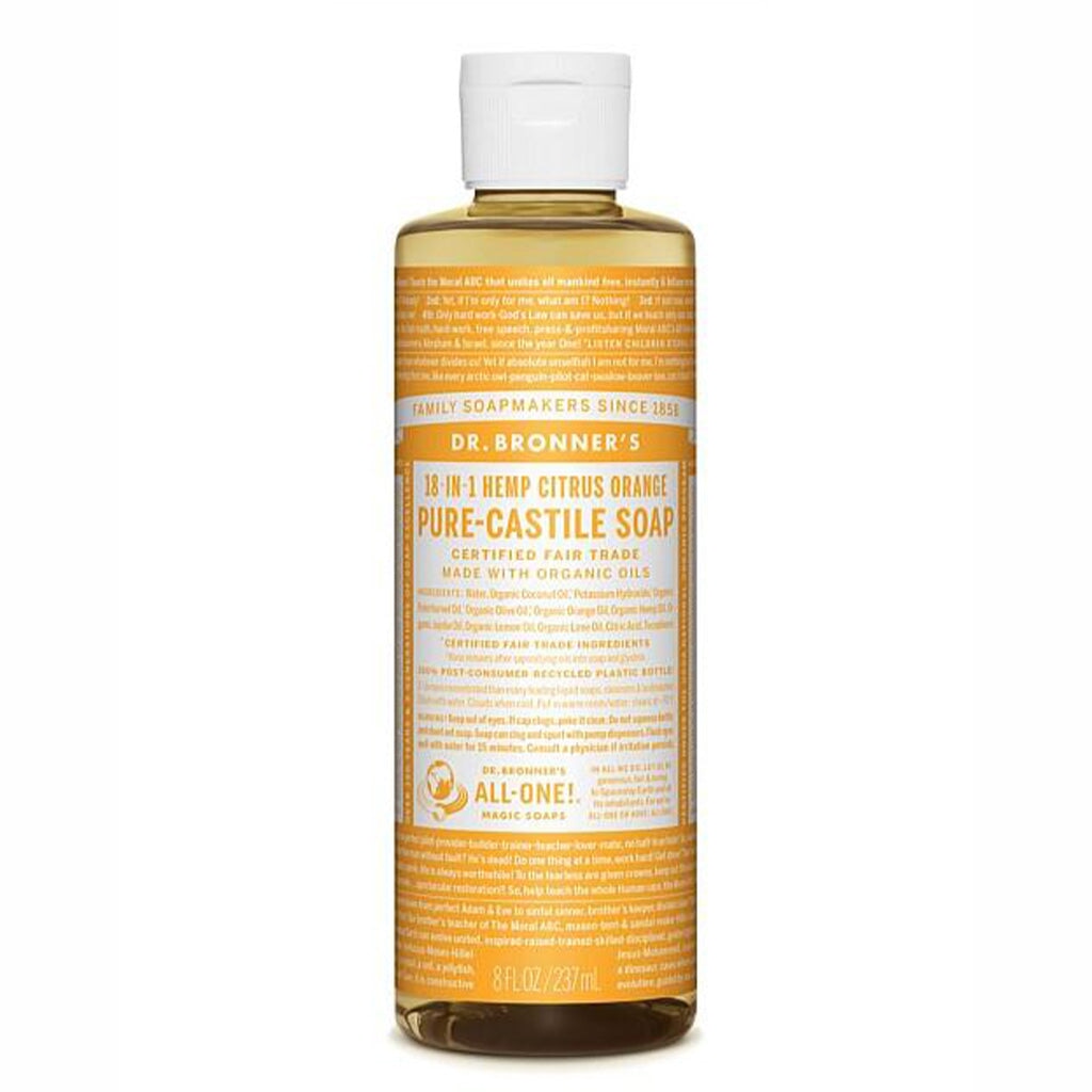 Dr. Bronner's Pure-Castile Liquid Soap - Organic Citrus Orange (18-in-1 Uses: Body Wash, Shampoo, Face Cleanser & Household Cleaner) for Sensitive Skin & Eco-Friendly Home
