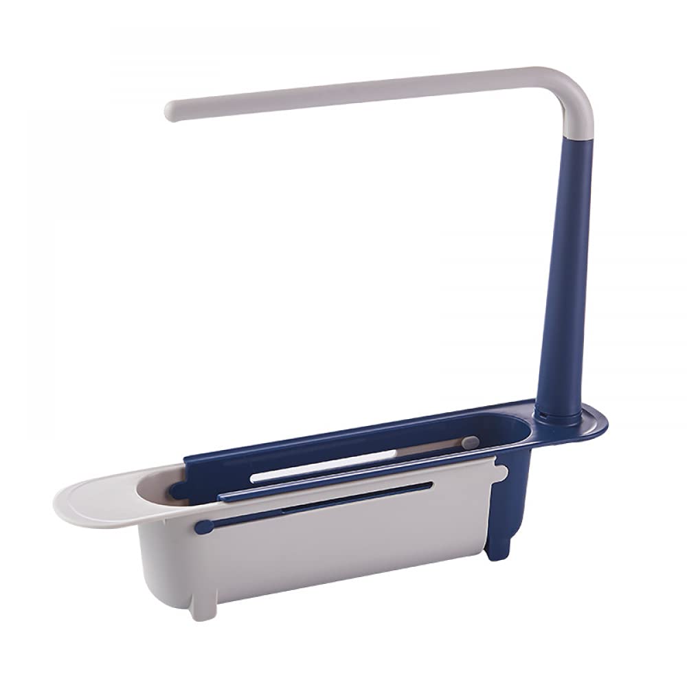 Expandable Dish Drying Rack & Sink Organizer - Adjustable Telescopic Drain Basket with Soap Sponge Holder - Blue Kitchen Sink Tray for Efficient Dish Storage & Countertop Organization - Perfect for Small Spaces & Apartment Living