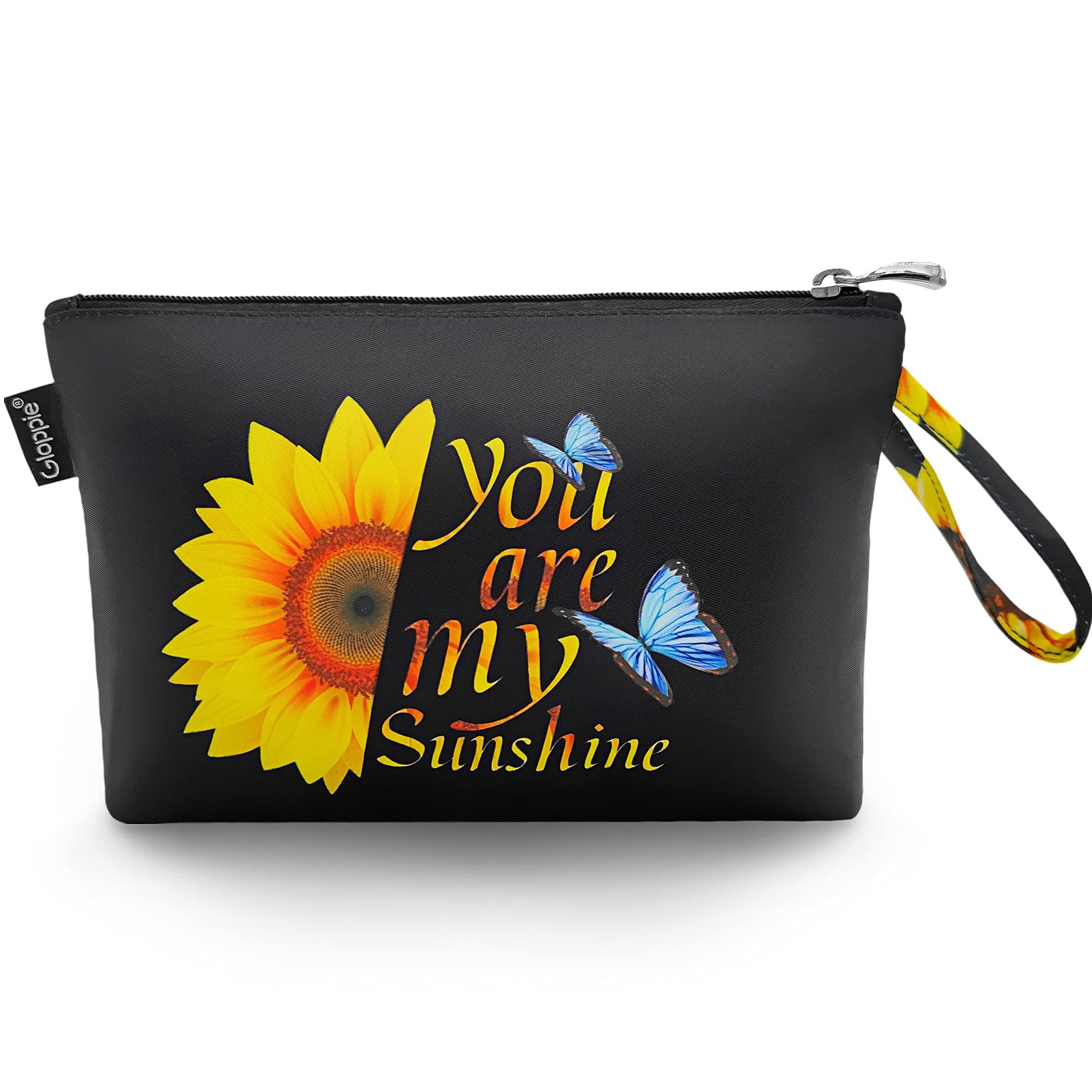 Gloppie Small Zipper Makeup Bag - Waterproof Cosmetic Organizer for Purse Essentials, Travel & Daily Use - Stylish Sunflower Design
