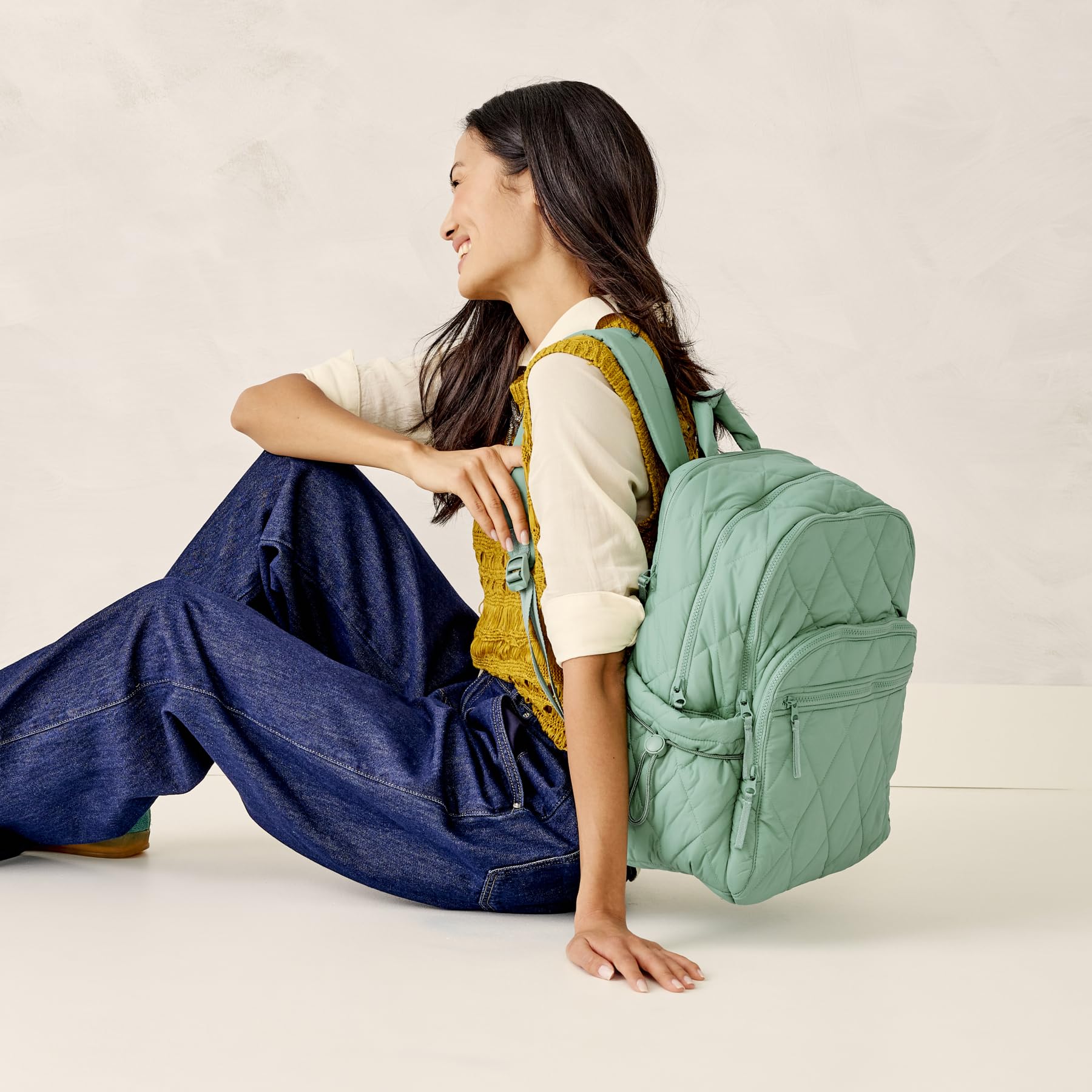 Vera Bradley Featherweight Large Bancroft Backpack - Lightweight Durable Travel Backpack for Women & Girls, Beryl Green - Perfect for School, Work, Travel & Outdoor Adventures
