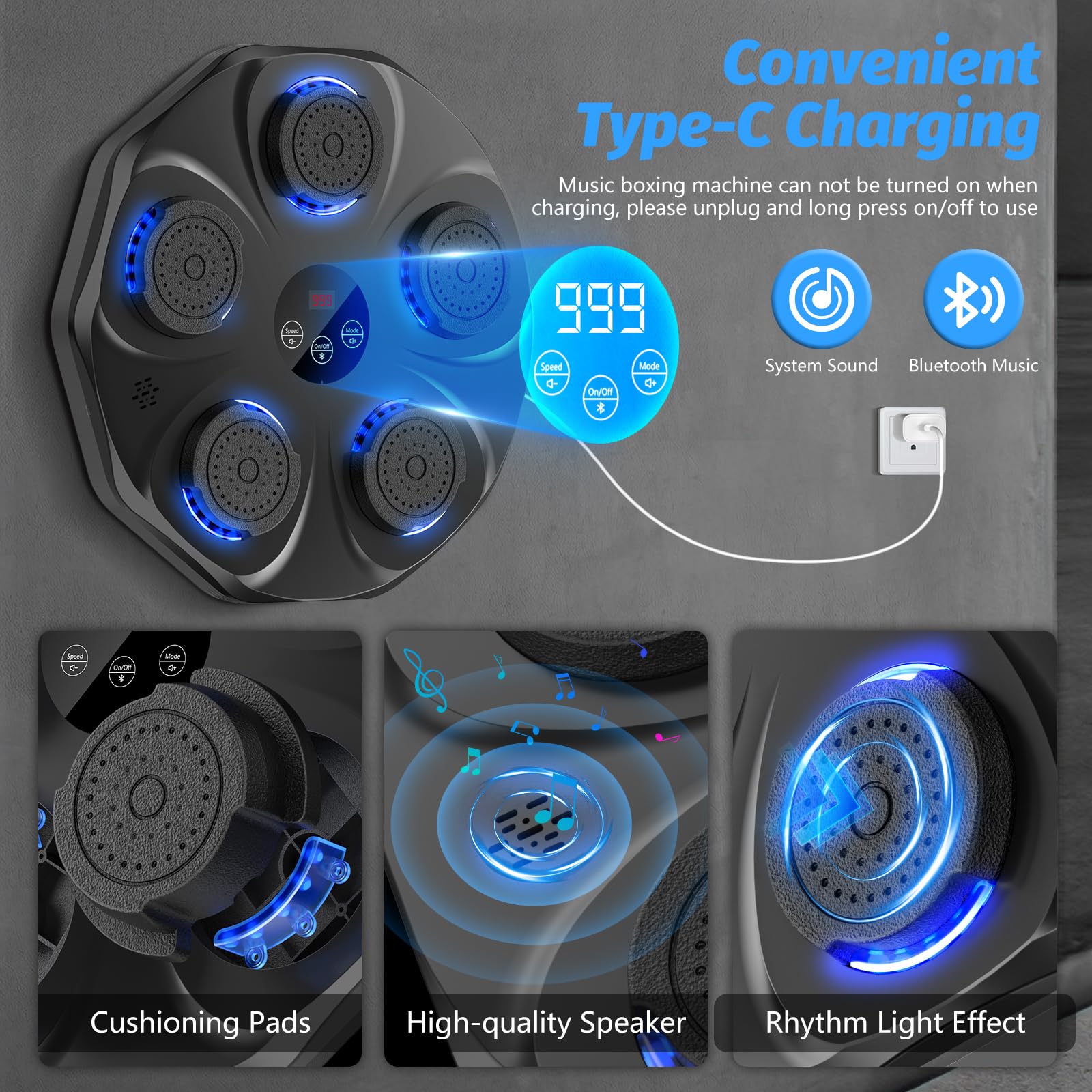 Music Boxing Machine - Interactive Punching Trainer with Boxing Gloves | Large Wall Mounted Electronic Boxing Target for Adults & Kids | 9 Modes & 9 Speeds | Perfect for Home Gym, Boxing Training & Stress Relief
