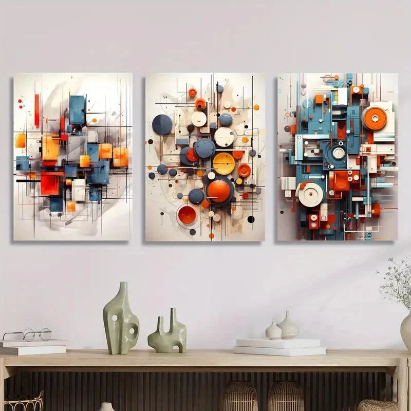 3-Piece Abstract Circles & Shapes 3D Wall Art Set - Framed Canvas 40x60cm, High Quality Print, 100% Australian Made, Ready to Hang - Perfect for Living Room, Bedroom & Office Decor
