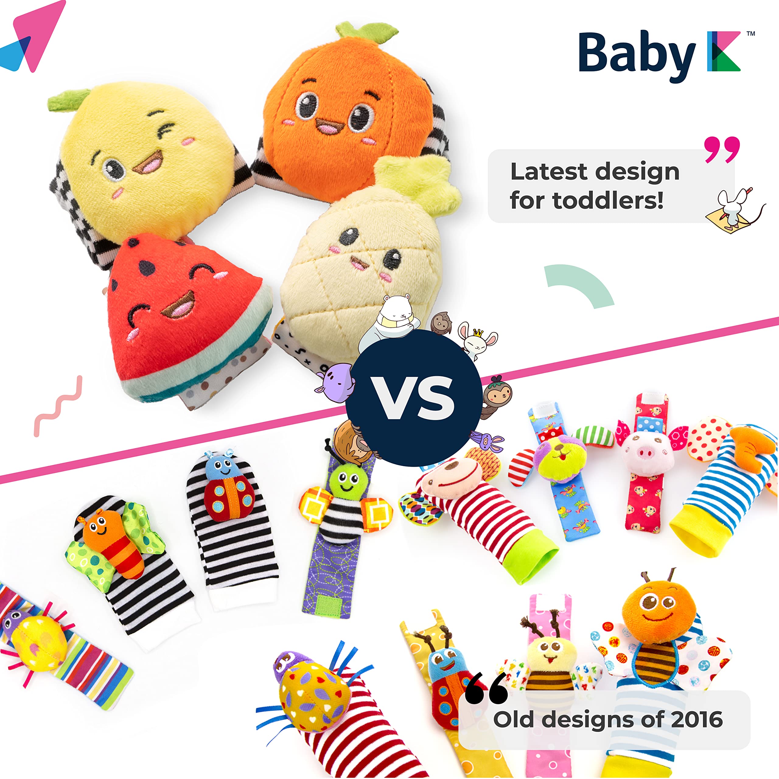 BABY K Baby Rattle Socks & Wrist Toys Set C - Newborn Developmental Toys for Boys & Girls 0-12 Months - Sensory & Brain Stimulation Infant Gifts - Perfect for Tummy Time, Playtime & Early Learning