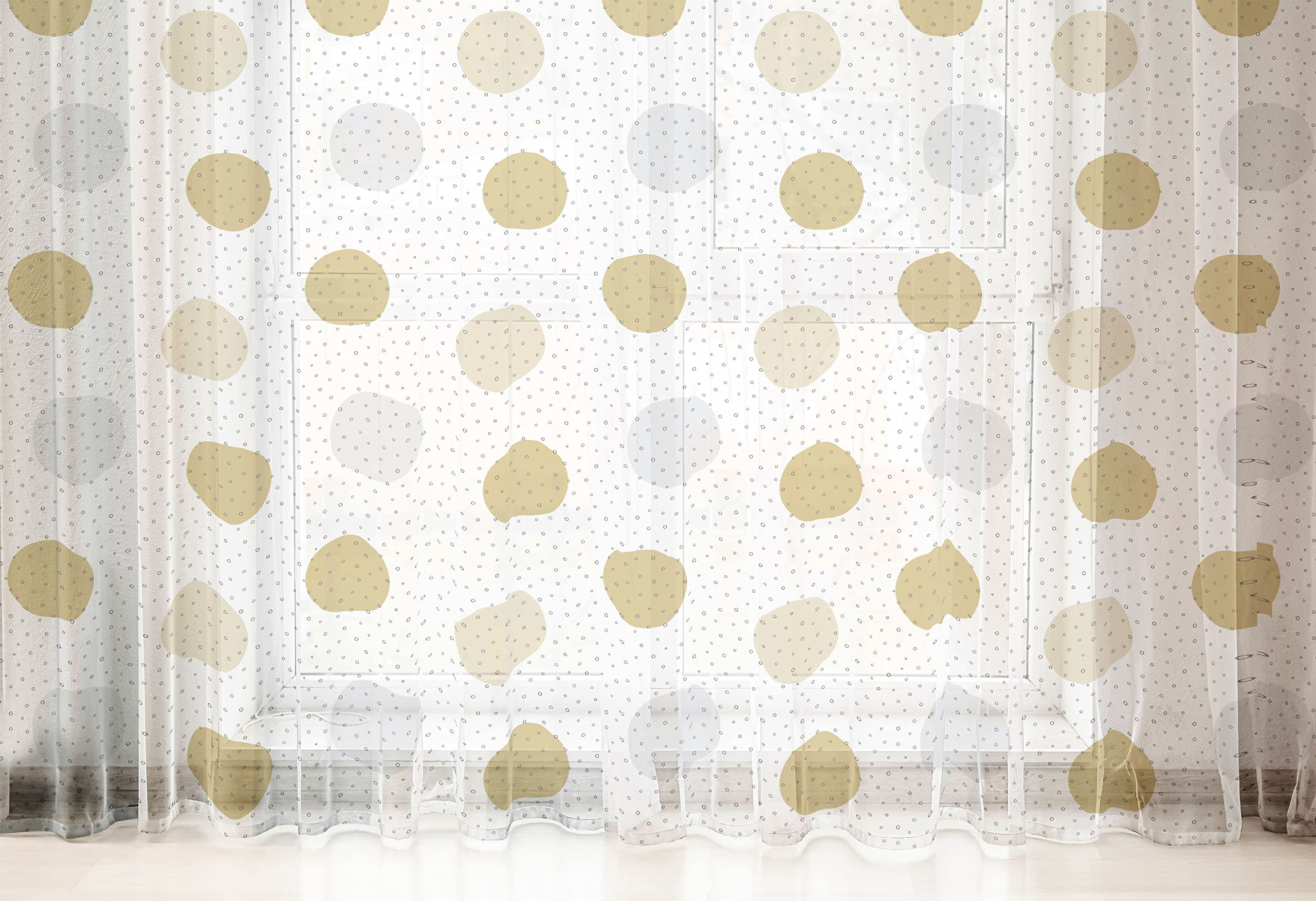 Ambesonne Abstract Tulle Curtains with Rod Pocket - Hand Drawn Colorful Shapes & Doodle Style Black Circles - Sheer Wedding Party Drapes (108