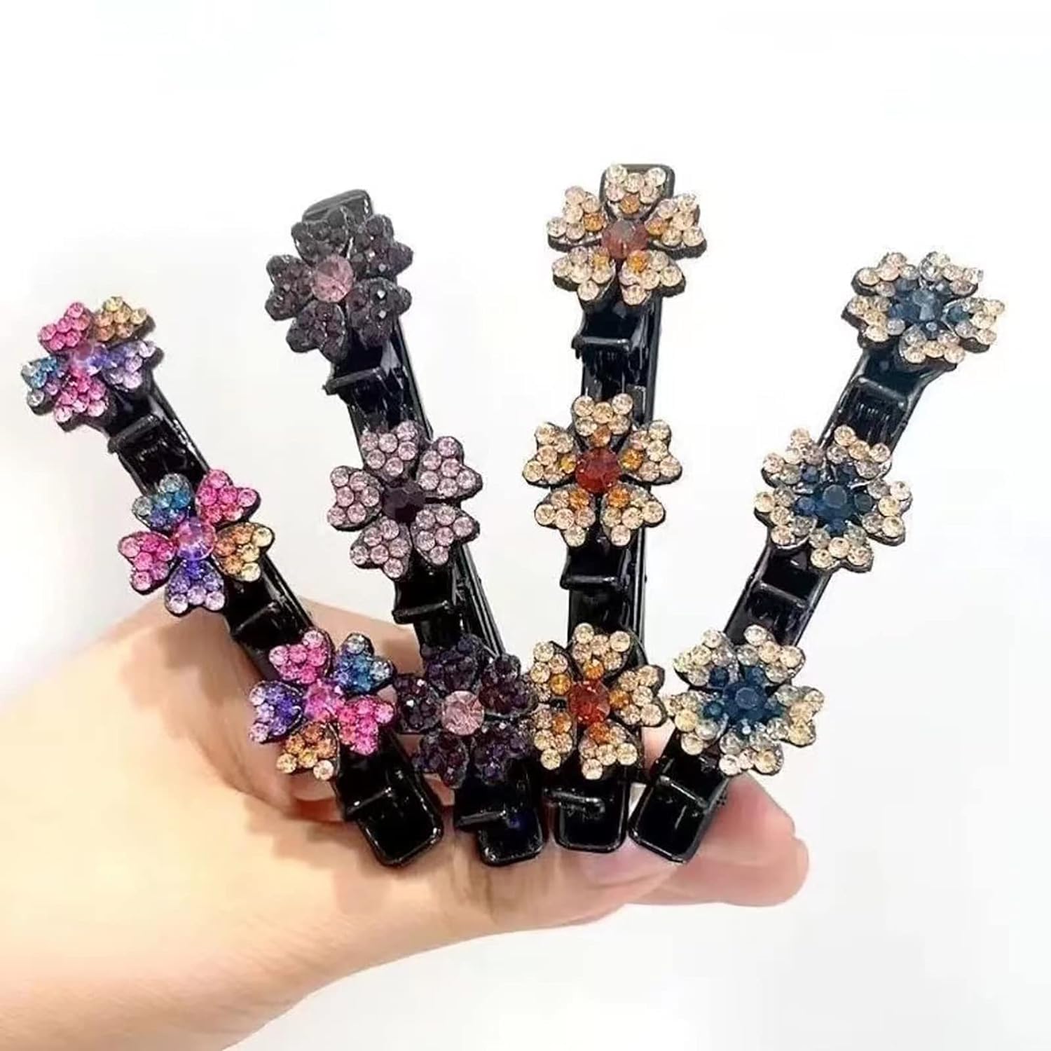 Shidara 4PCS Sparkling Crystal Rhinestone Braided Hair Clips Set with 3 Small Clips - Pearl Duckbill Hairpins for Women & Girls - Elegant Hair Accessories for Weddings, Parties & Daily Styling