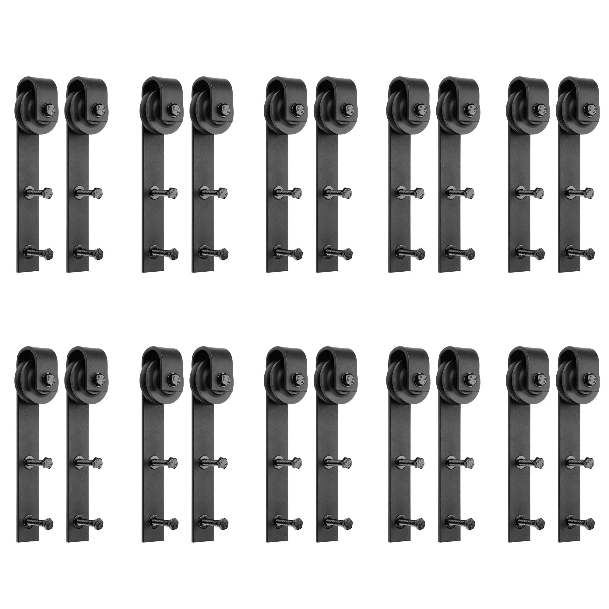 Yescom 20-Piece J-Shaped Steel Sliding Barn Door Roller Hardware Kit - Black Replacement for Closet, Pantry & Room Dividers - Smooth & Quiet Operation