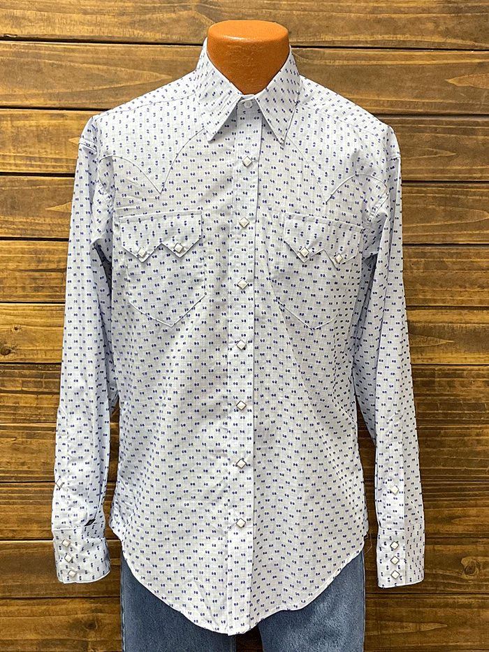 Rockmount 6300 BLU Men's Vintage Dobby Western Shirt - Classic Blue Denim Cowboy Shirt for Country Music Festivals & Rodeo Events