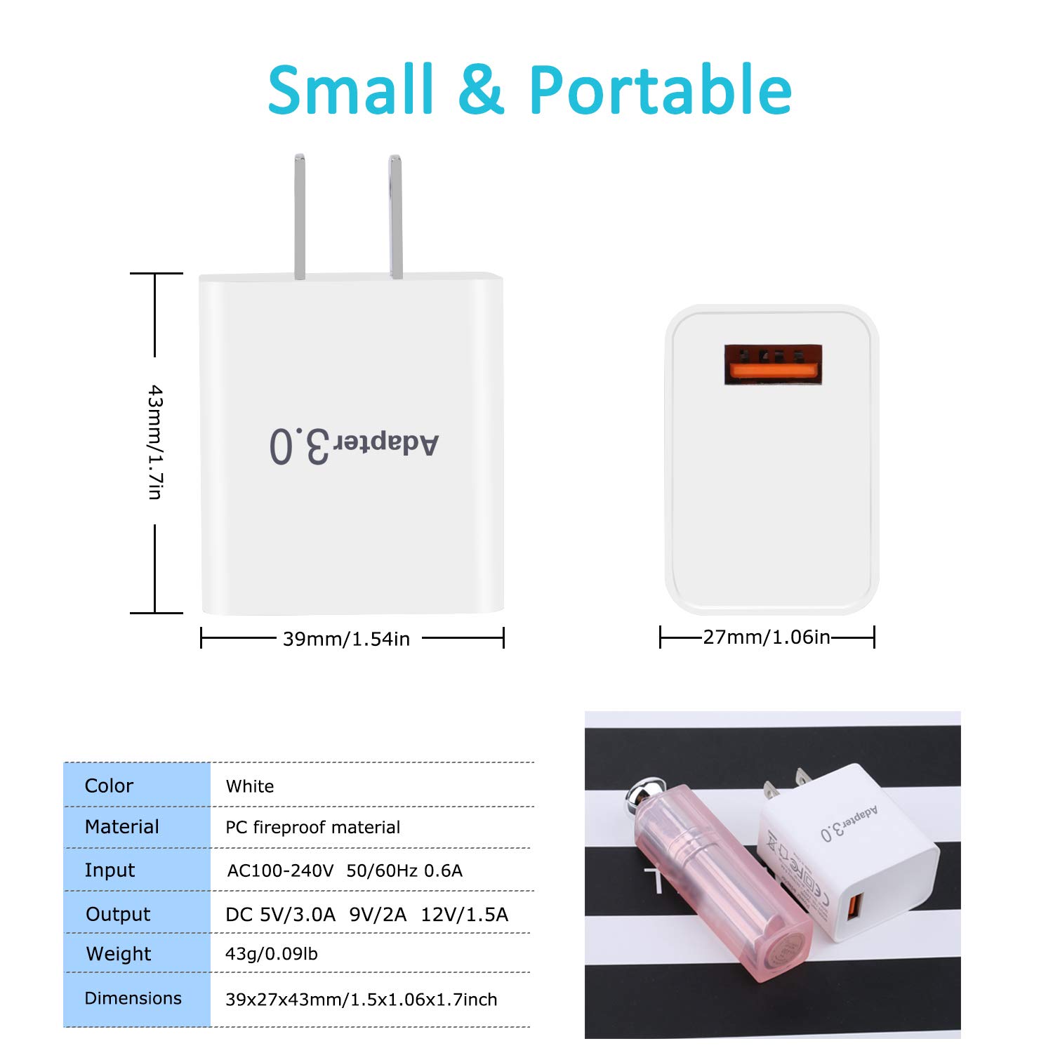 18W Fast Charging Wall Adapter 3-Pack - Quick Charge 3.0 USB Power Block for iPhone 16/15/14 Pro Max/13/12/11/XR, Samsung Galaxy S23/S22/A03s - Compatible with Wireless Chargers (White) - Perfect for Home, Office & Travel Charging Needs