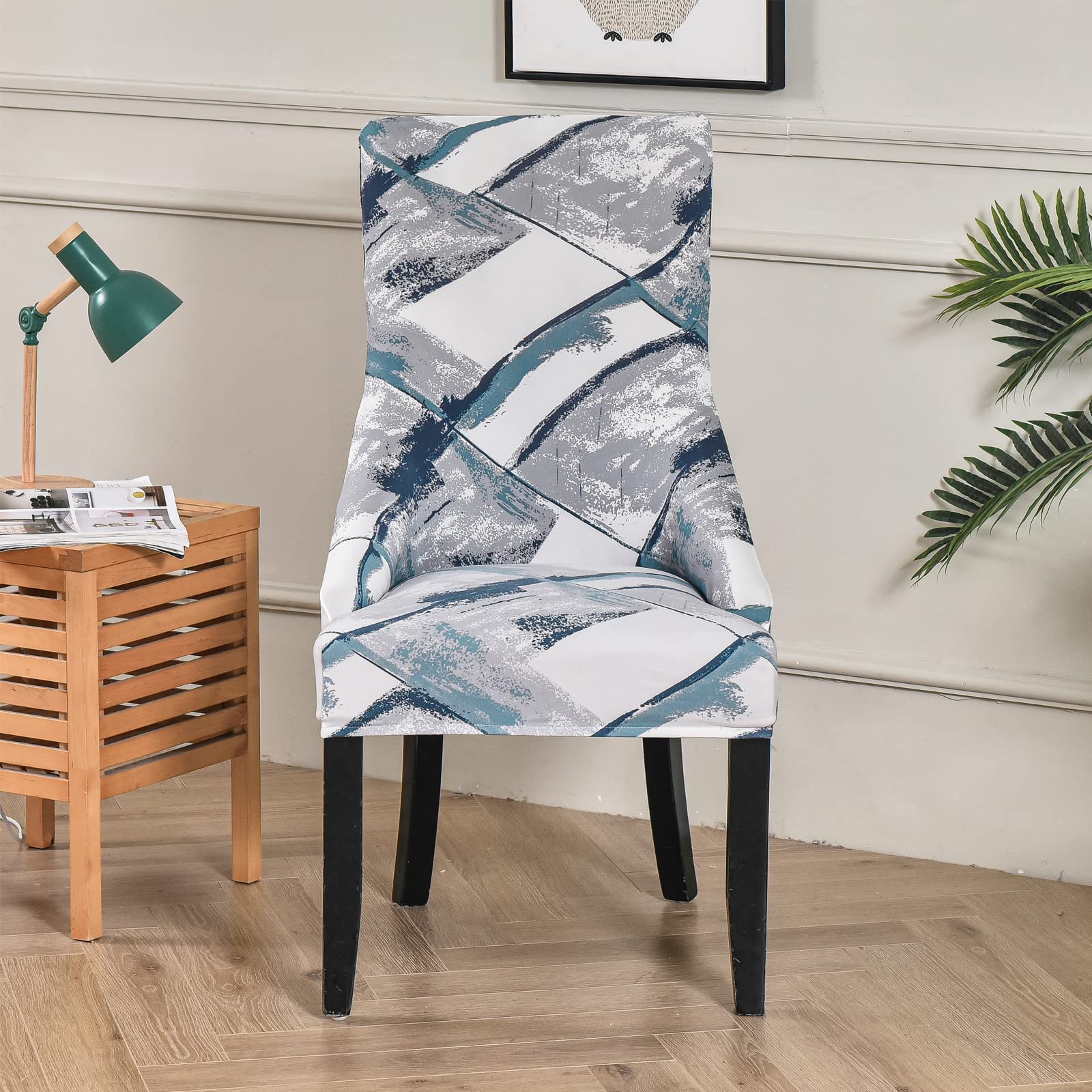 Printed Stretch Wingback Chair Cover - Sloping Armchair Slipcover for Dining Room, Banquet & Home Decor | Fits Side Chairs & Armchairs | Easy Washable Fabric Protector