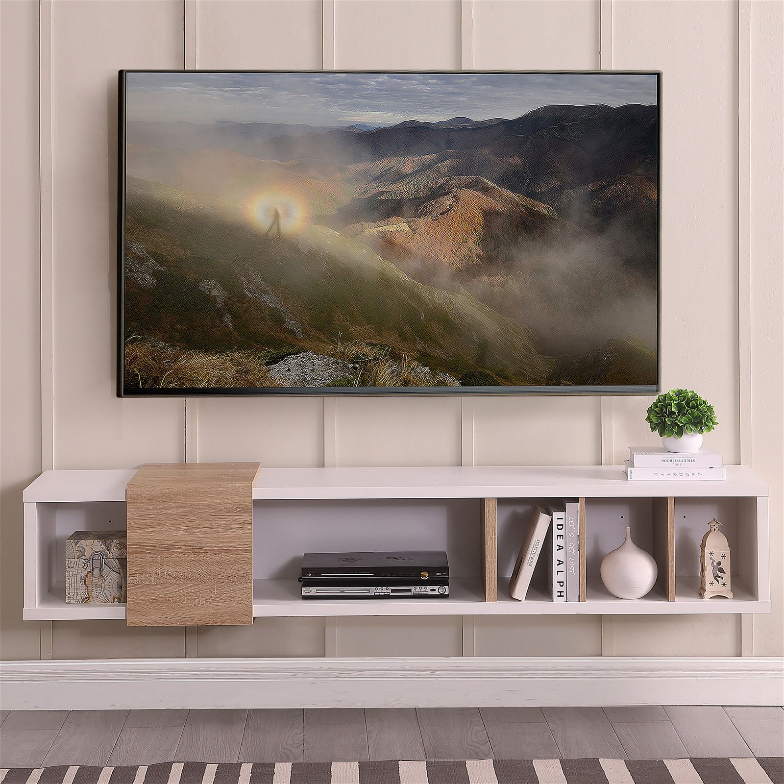 Tauris™ Dronus 1800 Floating TV Stand - White Wall Mount Entertainment Center for Living Room, Bedroom & Home Theater Setup