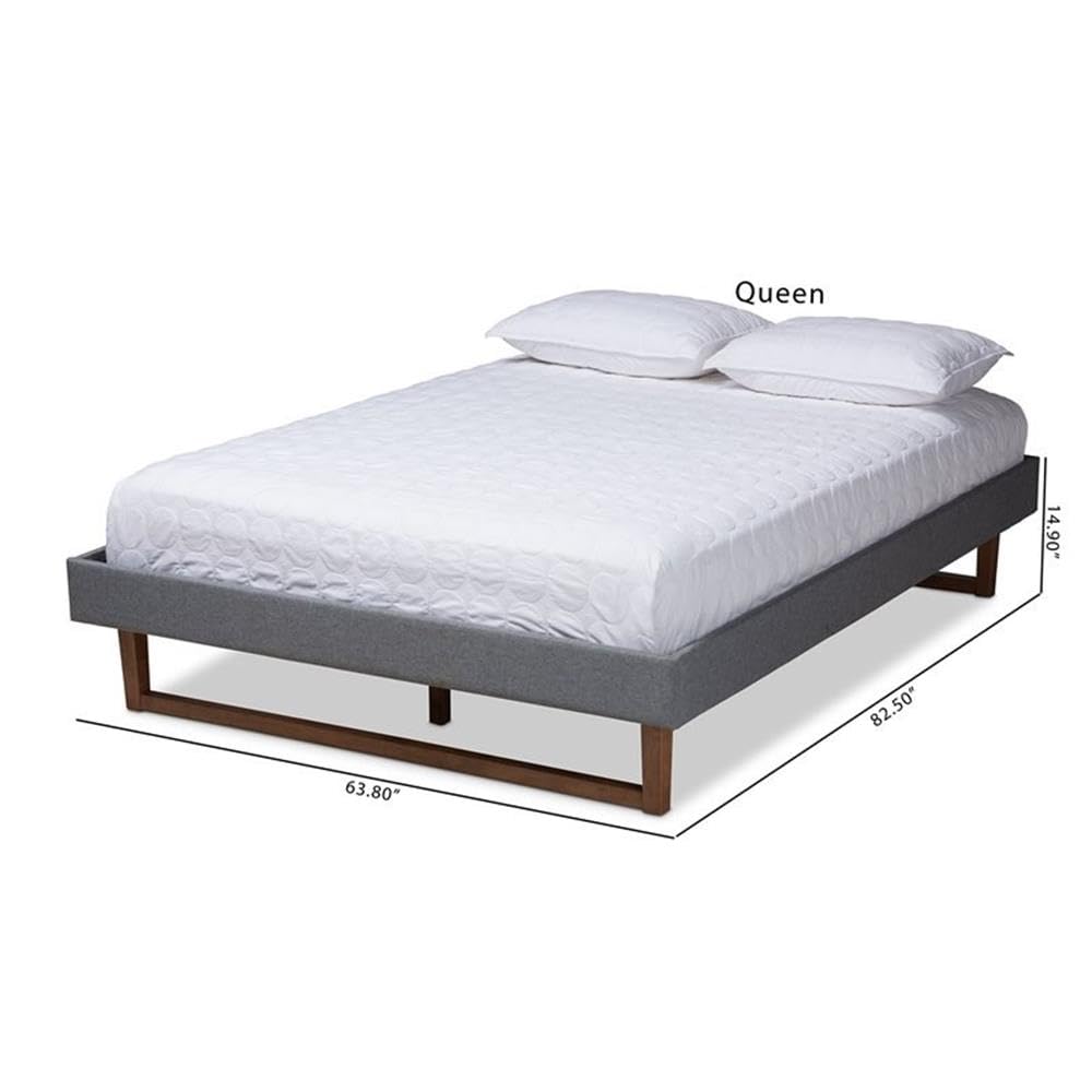 Baxton Studio Liliya Mid-Century Modern Queen Platform Bed - Dark Gray Wood & Fabric Upholstered Frame - Perfect for Contemporary Bedrooms & Guest Rooms