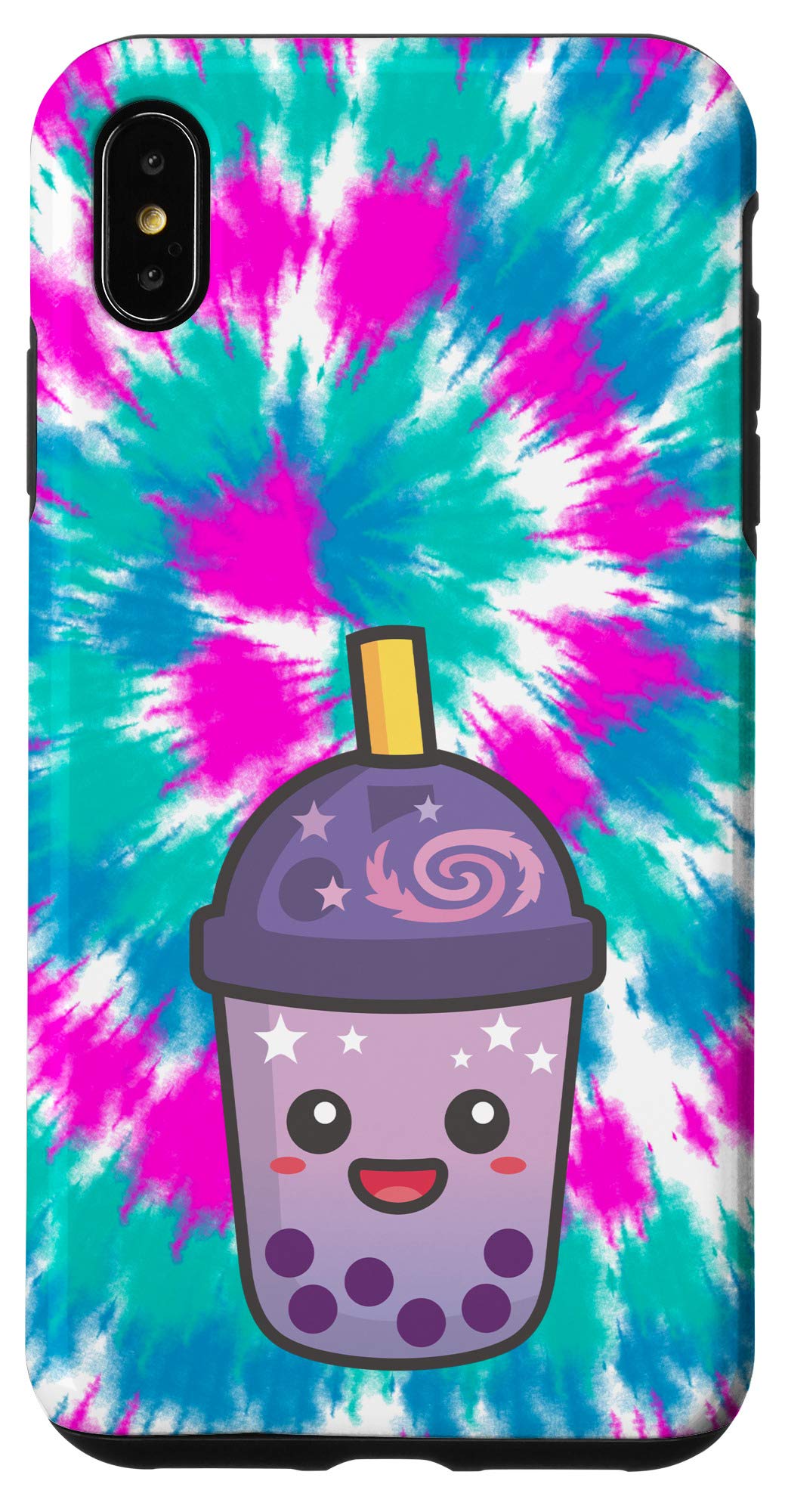 iPhone XS Max Case - Trendy Colorful Tie Dye Design with Japanese Bubble Boba Milk Tea Theme | Perfect for Anime Lovers, Kawaii Fashion & Bubble Tea Enthusiasts