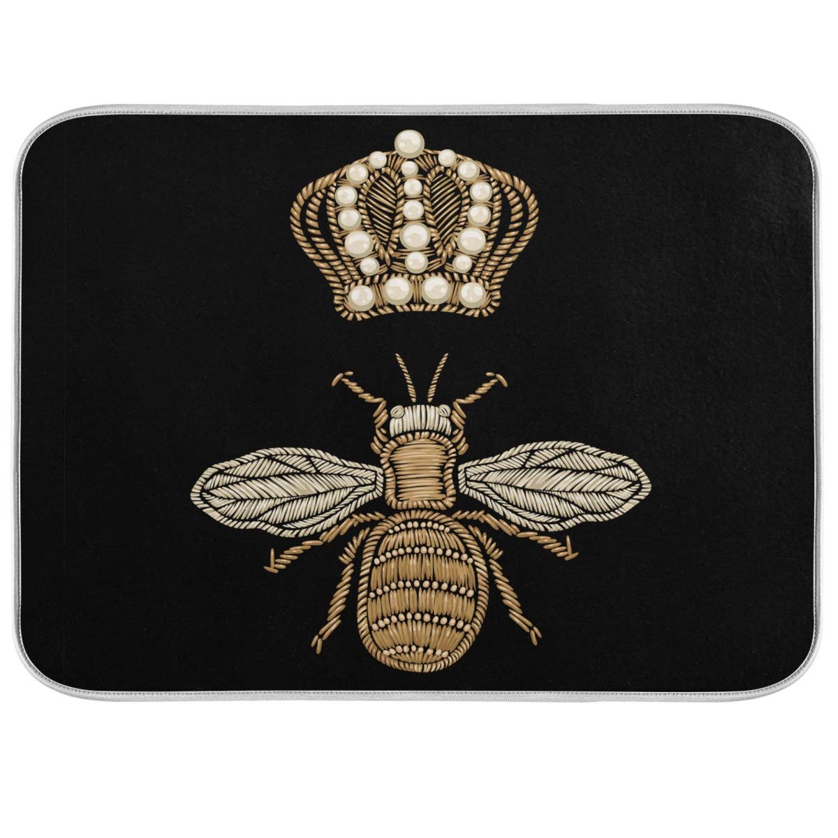 Susiyo Super Absorbent Microfiber Dish Drying Mat with Gold Bee & Crown Design - Heat-Resistant Kitchen Counter Mat (18x24 Inch) - Perfect for Drying Dishes, Protecting Countertops & Organizing Kitchen