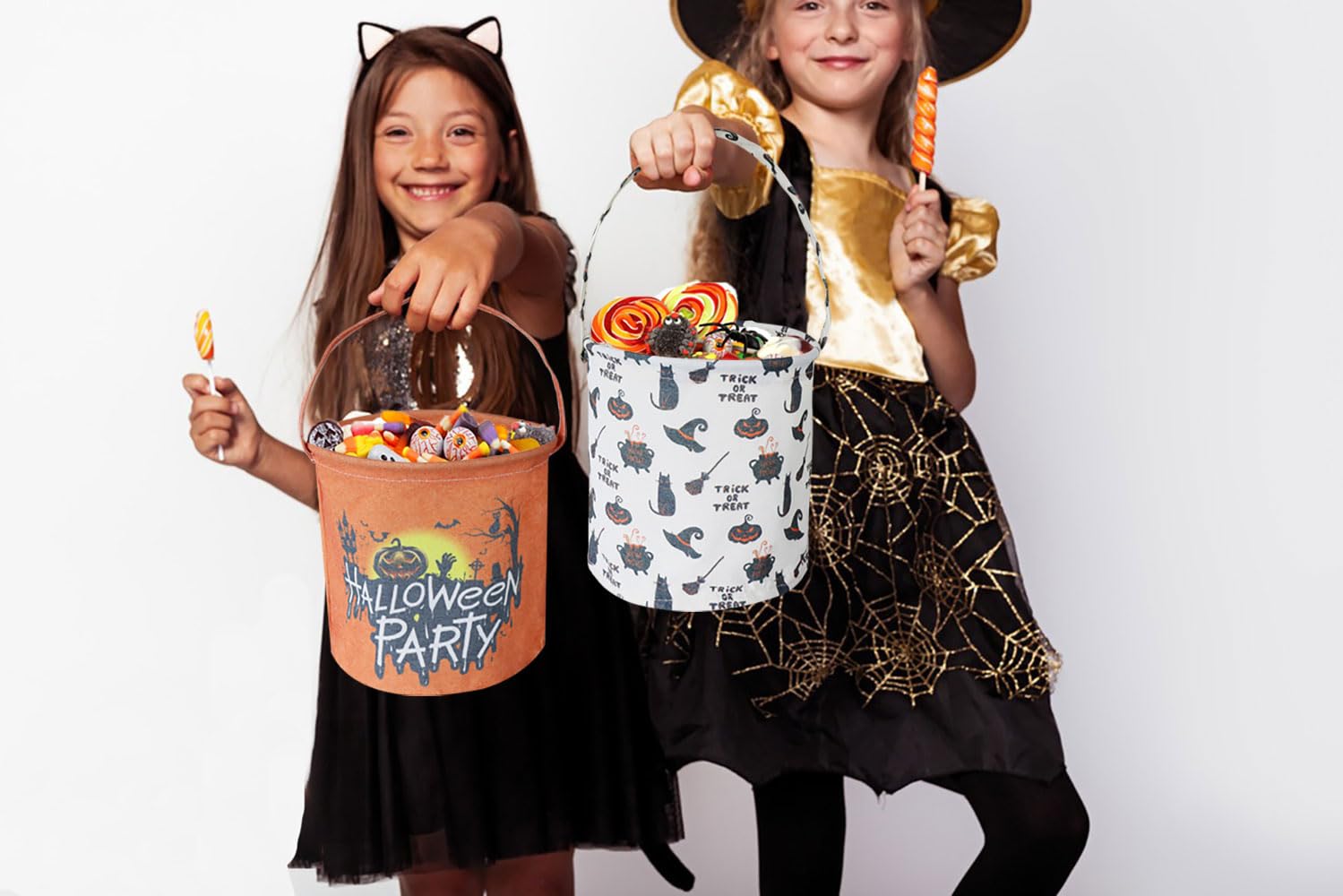 Halloween Candy Buckets for Kids - Black Cat Trick or Treat Bucket with Handle | Halloween Party Decorations & Gift Baskets | Perfect for Trick-or-Treating, Halloween Parties & Home Decor