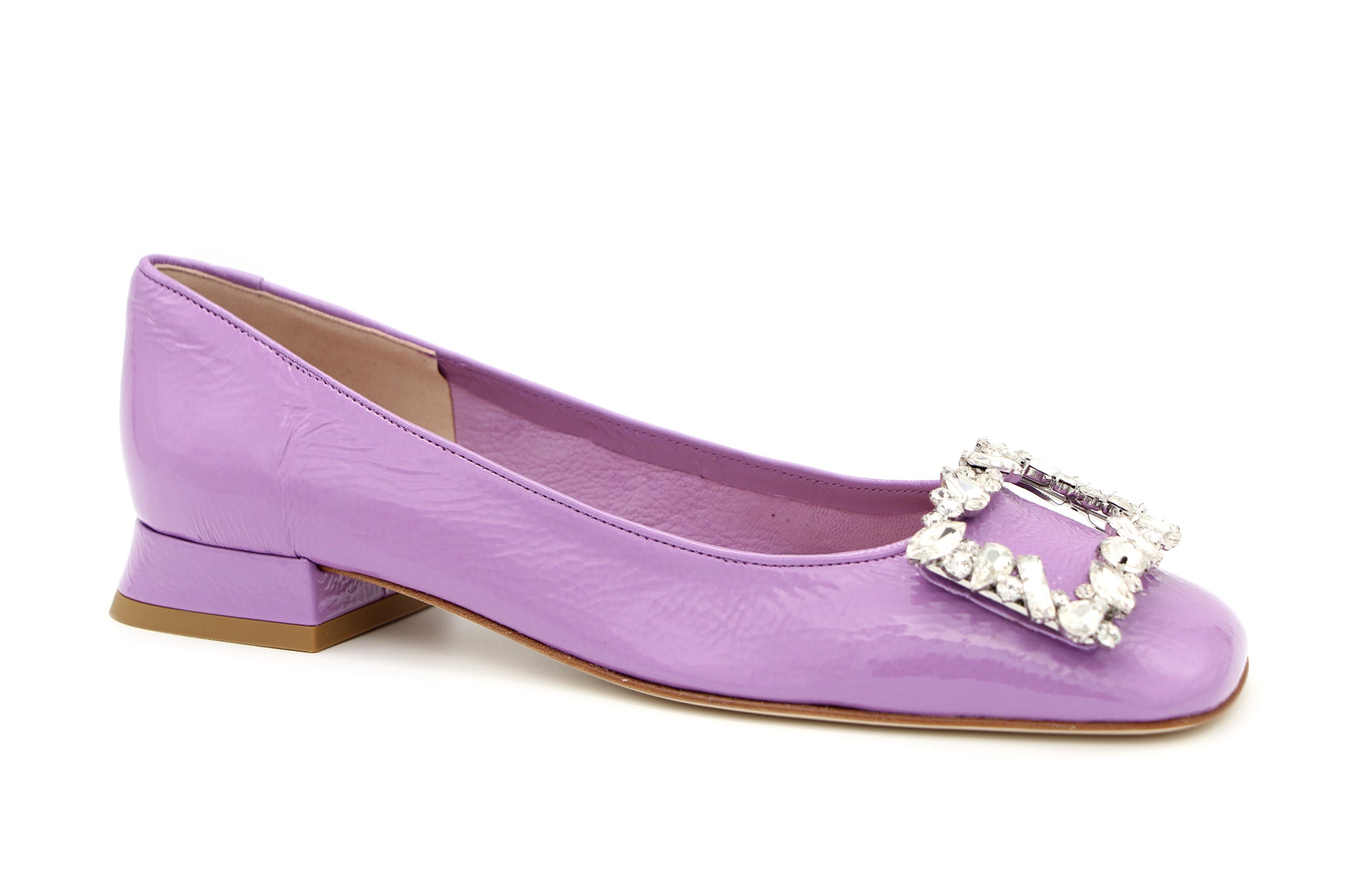 FABUCCI Women's Lilac Patent Leather Ballerina Flats with Embellished Buckle - Elegant Comfort for Work, Wedding & Daily Wear