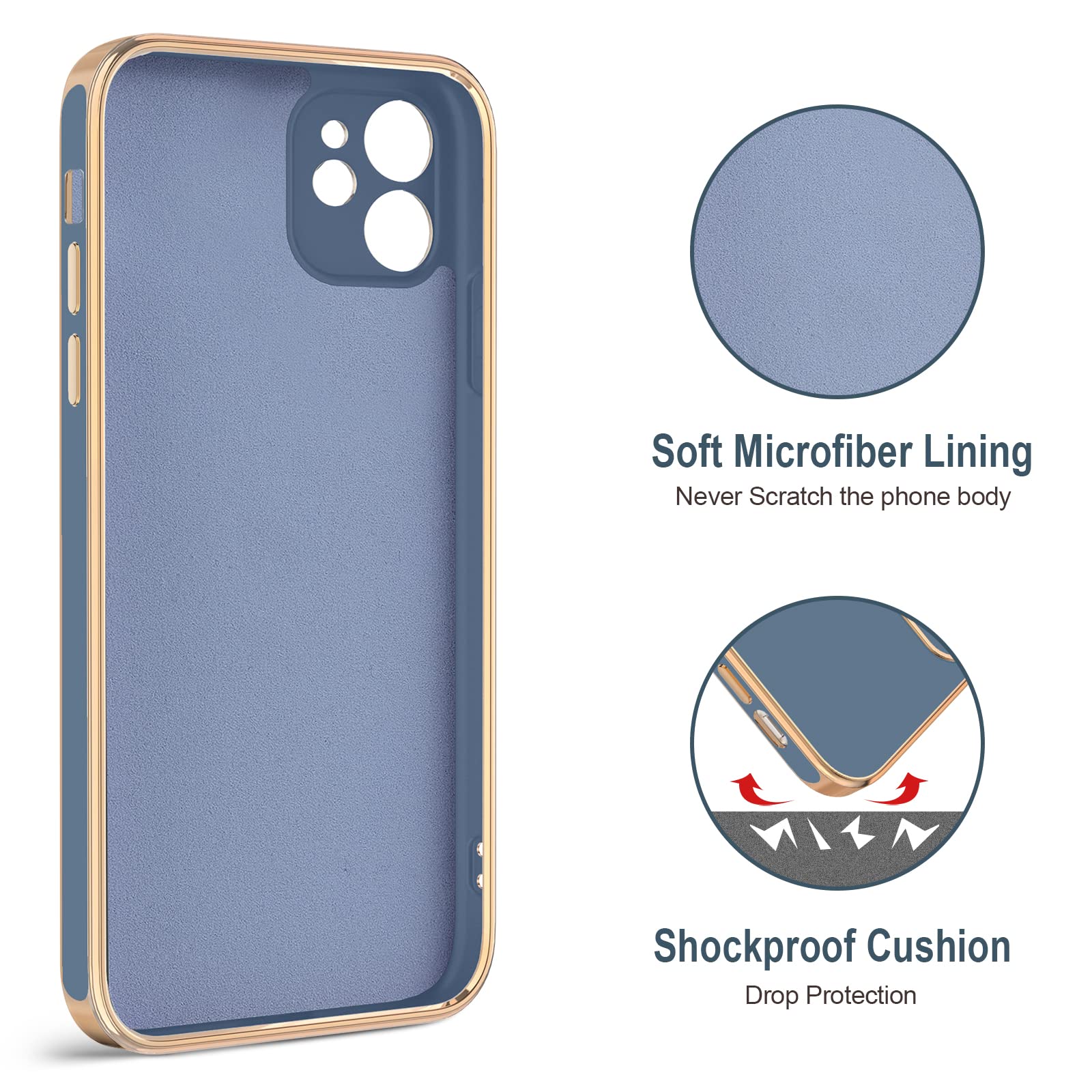 Hython Magnetic Ring Stand Case for iPhone 12 - 360° Rotatable Kickstand, Shockproof Protective Cover with Soft Microfiber Lining & Rose Gold Edge (Blue Gray) - Perfect for Hands-Free Viewing, Gaming, and Daily Protection