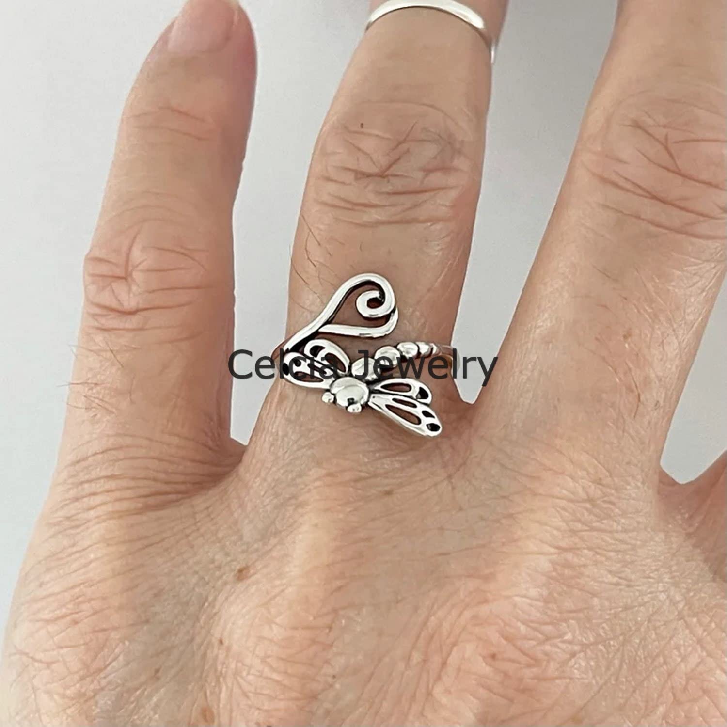 925 Sterling Silver Dragonfly Ring - Delicate Boho Jewelry for Women, Minimalist Heart Ring, Spirit Animal Ring, Perfect Mother's Day Gift (Size 7) | Great for Everyday Wear, Special Occasions & Bohemian Fashion