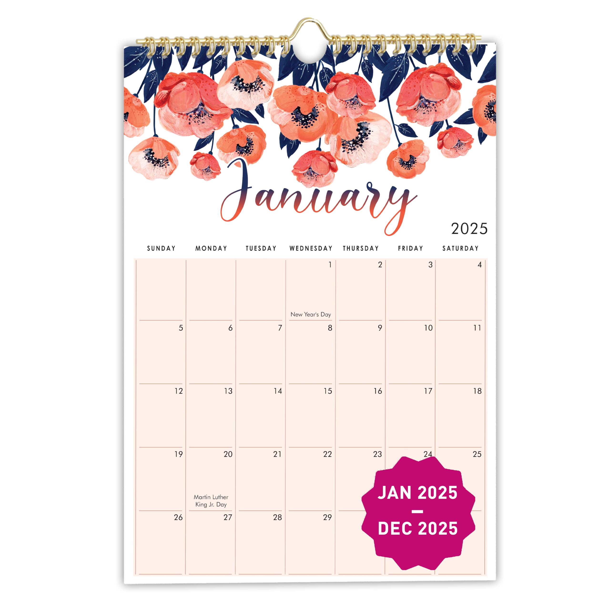 2025 Spiral Bound Wall Calendar - 12