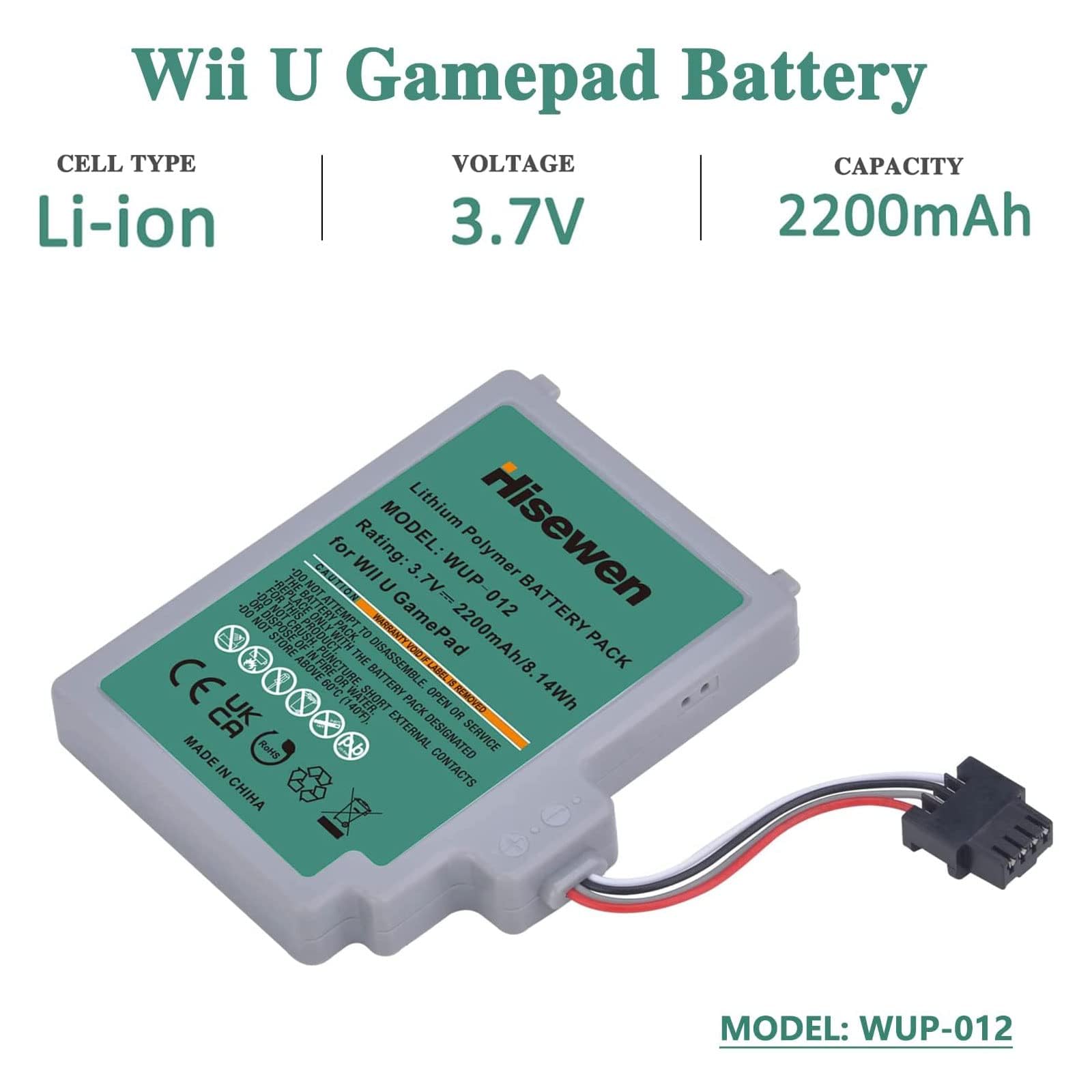 Hisewen 2200mAh Rechargeable Battery Replacement for Nintendo Wii U Gamepad WUP-012 & WUP-010 - Long-Lasting Power for Extended Gaming Sessions