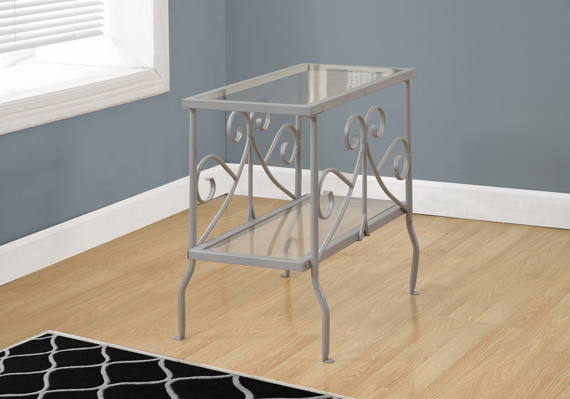 Modern Silver Metal Accent Table with Tempered Glass Top - Perfect for Living Room, Bedroom, or Office Decor
