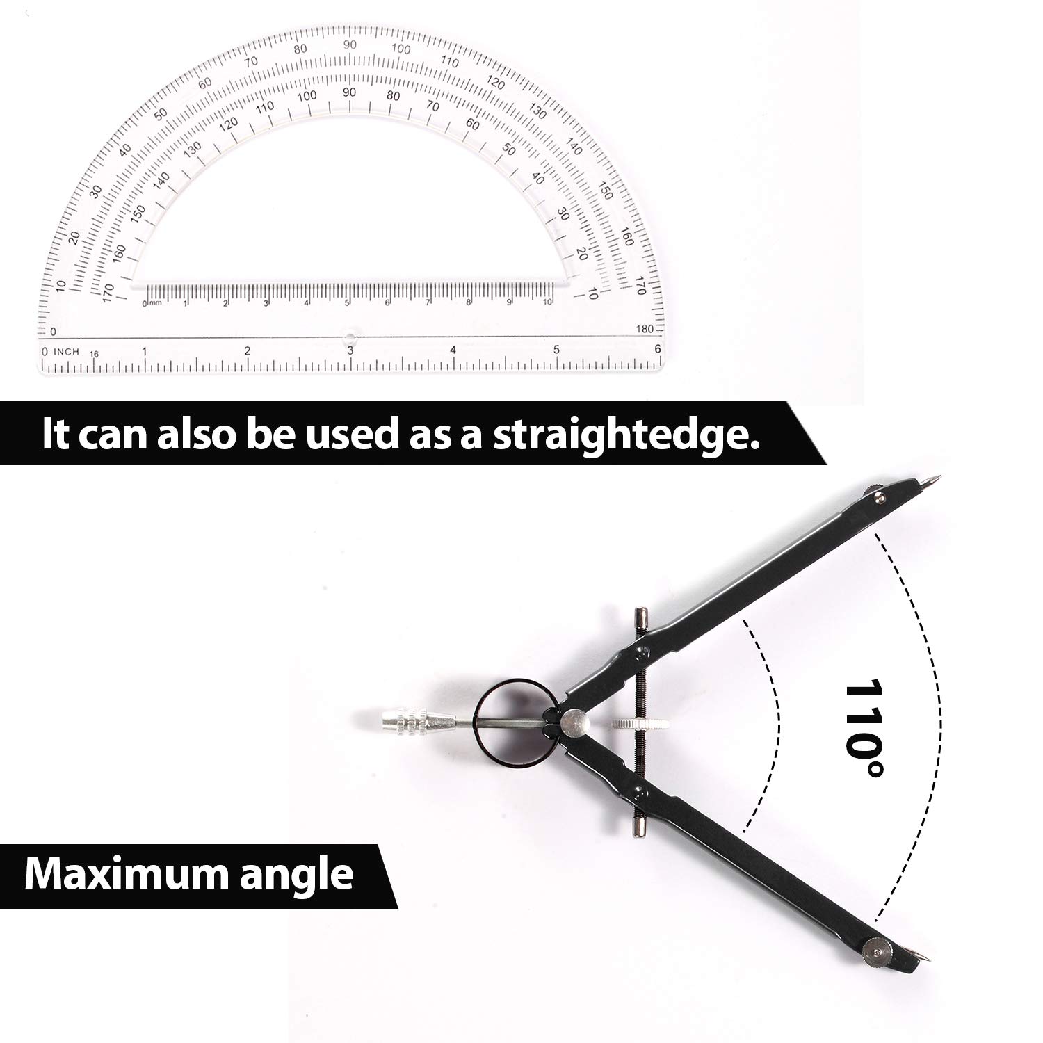 Precision Metal Compass Set for Geometry, Drafting & Drawing - School & Office Use
