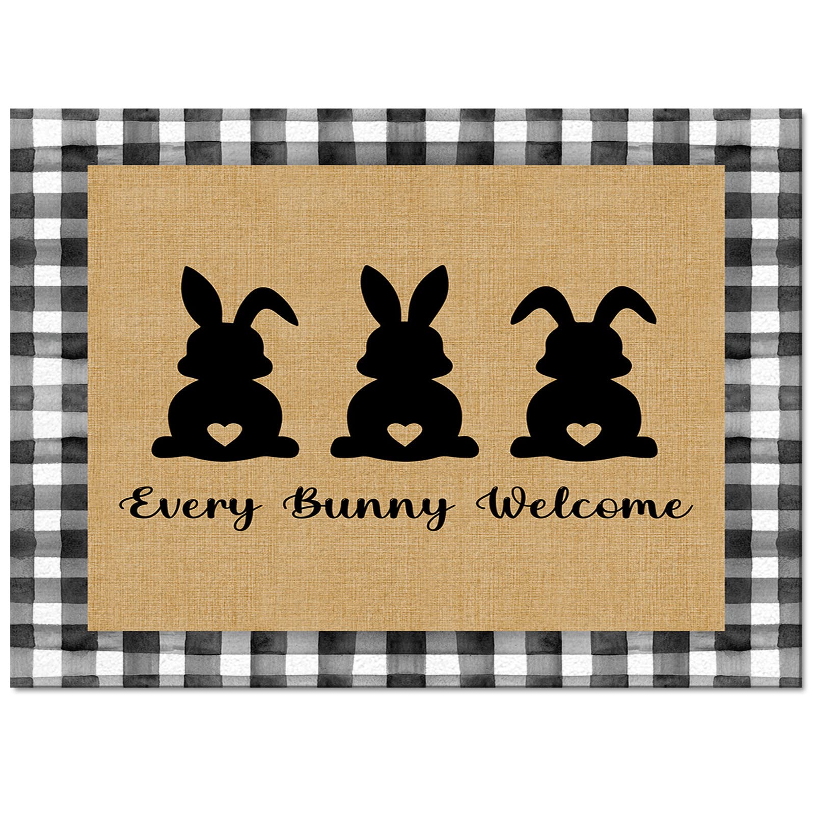 5' x 8' Non-Slip Buffalo Plaid Area Rug - Every Bunny Welcome Black Carpet for Living Room, Bedroom | Durable Floor Mat, Pet-Friendly Home Decor, Cozy Farmhouse Style