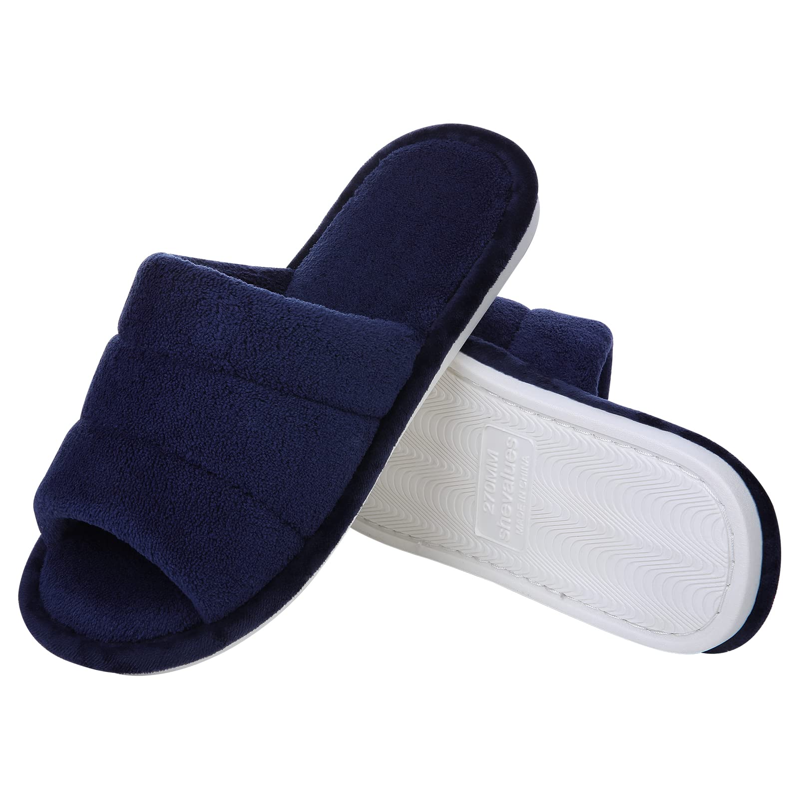 Shevalues Women's Terry Cloth Open Toe Slippers with Memory Foam - Soft & Comfortable Slip-On House Shoes for Indoor Relaxation, Spa Days & Cozy Lounging at Home
