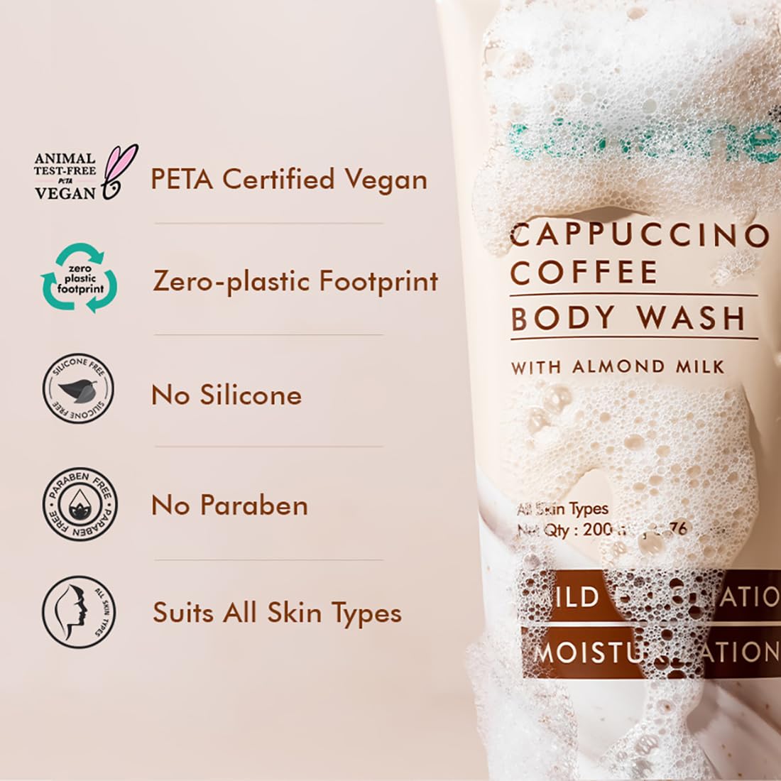 mCaffeine Cappuccino Coffee Body Wash - Energizing & Exfoliating Shower Gel for Smooth Skin - Perfect for Morning Showers & Post-Workout Refreshment