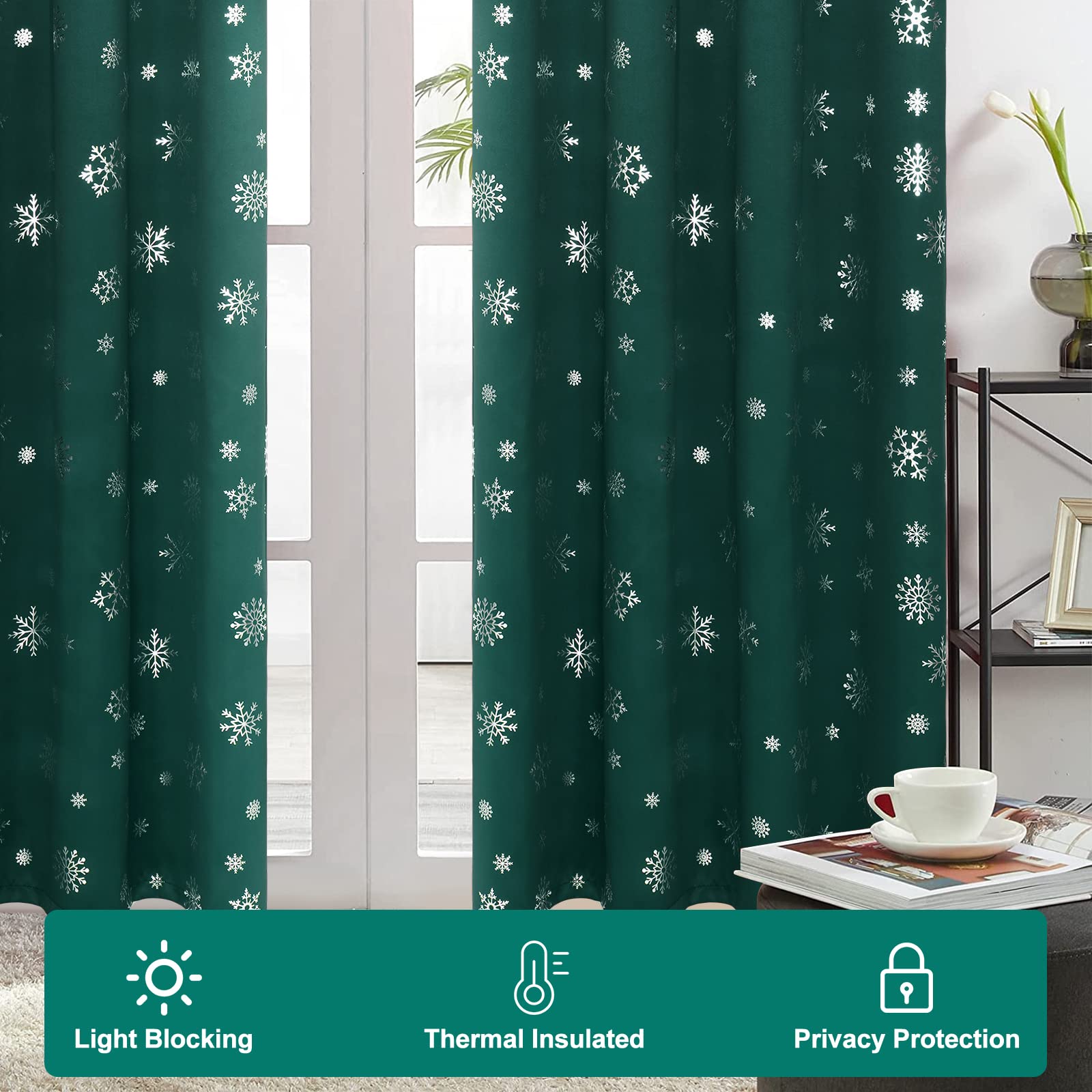 FRAMICS Snowflake Foil Print Thermal Insulated Blackout Curtains - 52