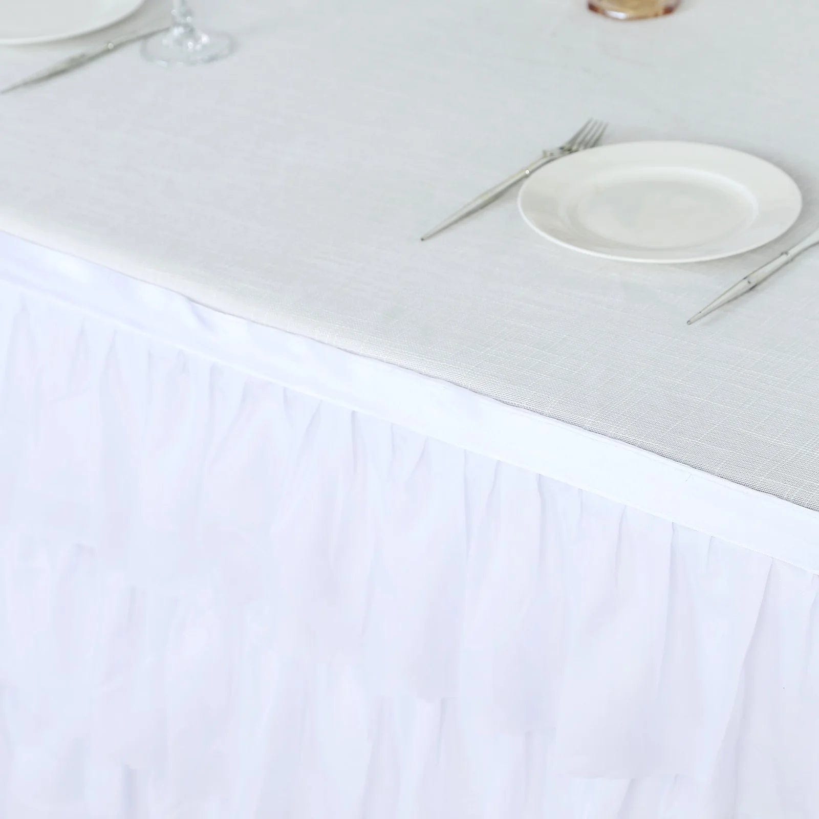 14 ft Chiffon 5 Tier Ruffled Tutu Table Skirt with Satin Backing - Elegant Party Decor for Weddings, Baby Showers & Banquets