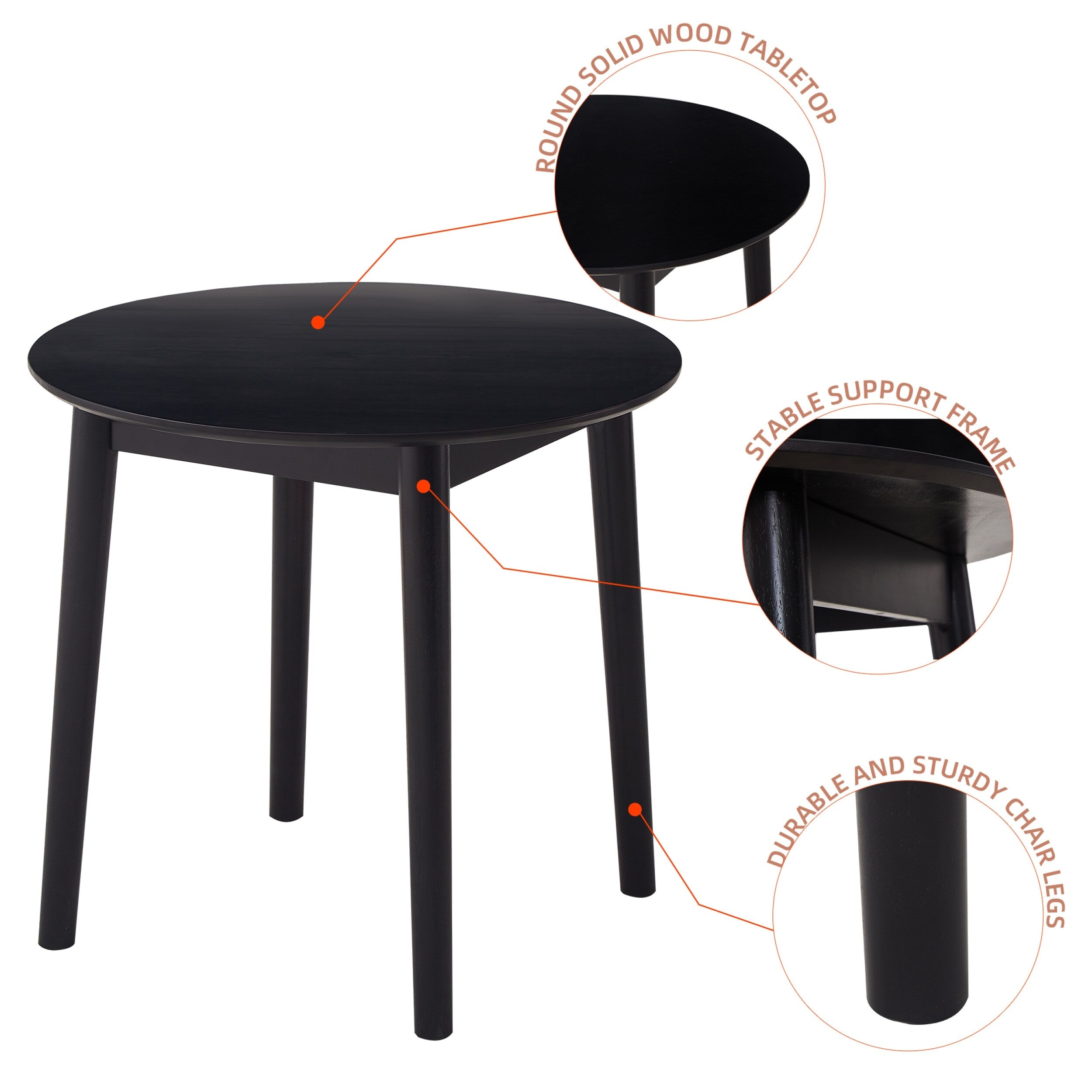 42.01 Inch Round Kitchen Dining Table for 4 - MDF Top with Wood Veneer & Rubberwood Legs - Perfect for Small Spaces, Breakfast Nook, and Cozy Family Meals