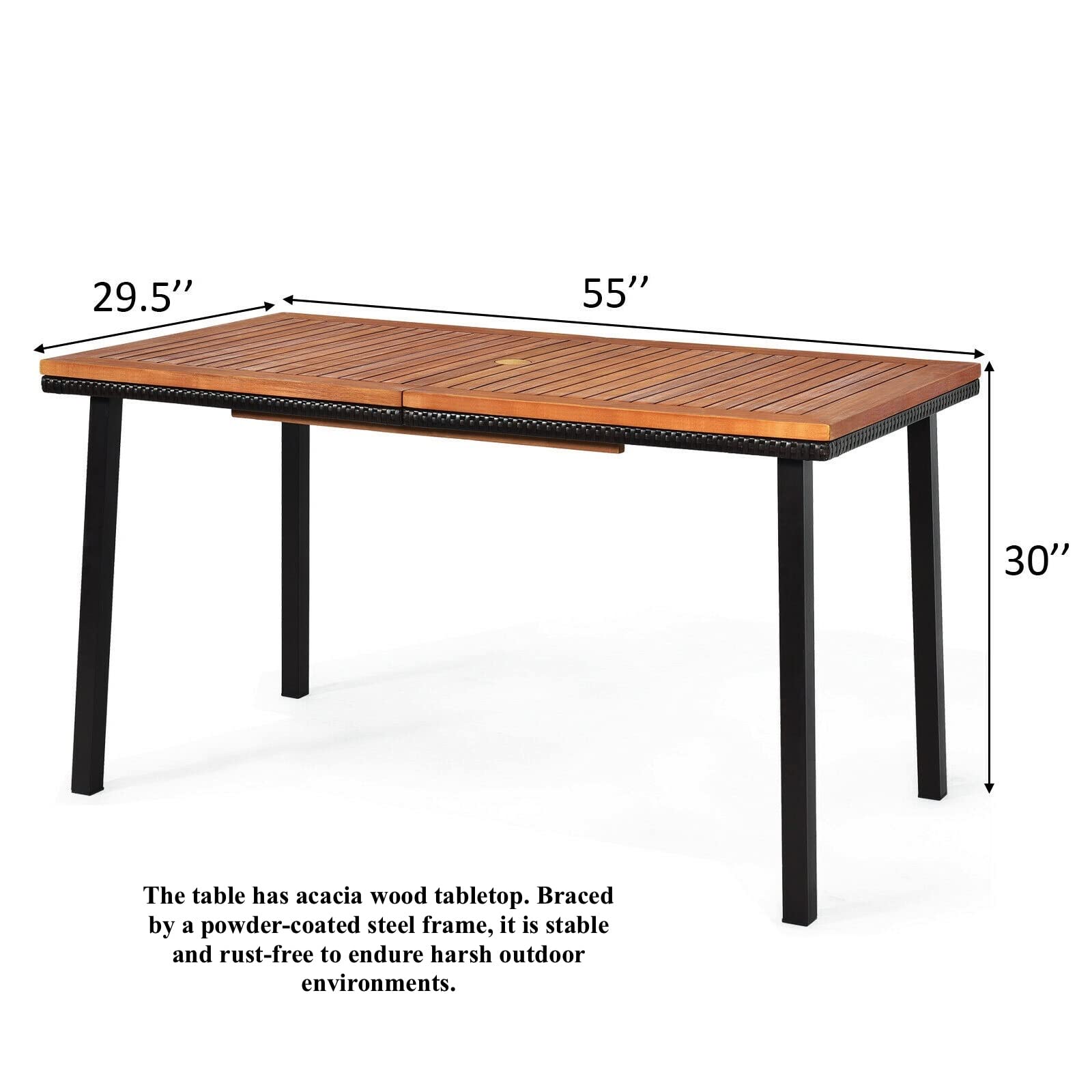 Acacia Wood Patio Dining Table with 2