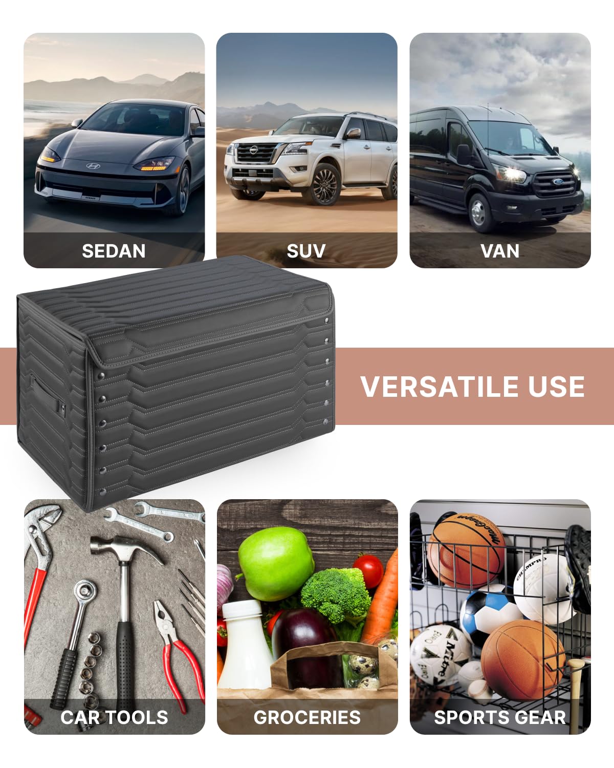 Premium Foldable Trunk Organizer for SUVs & Cars - 21.6 Inch Black Storage Box with Modern Design | Perfect for Road Trips, Grocery Shopping & Vehicle Organization