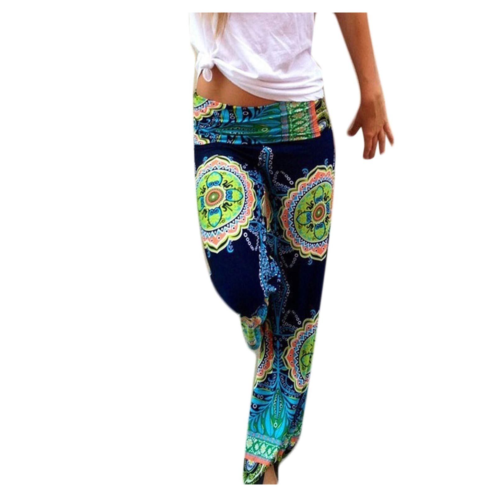Retro Printed High Waist Yoga Pants for Women - Loose Fit Stretchy Workout Pants, Comfortable Jumpsuit Pants for Yoga, Gym, Running & Lounge Wear