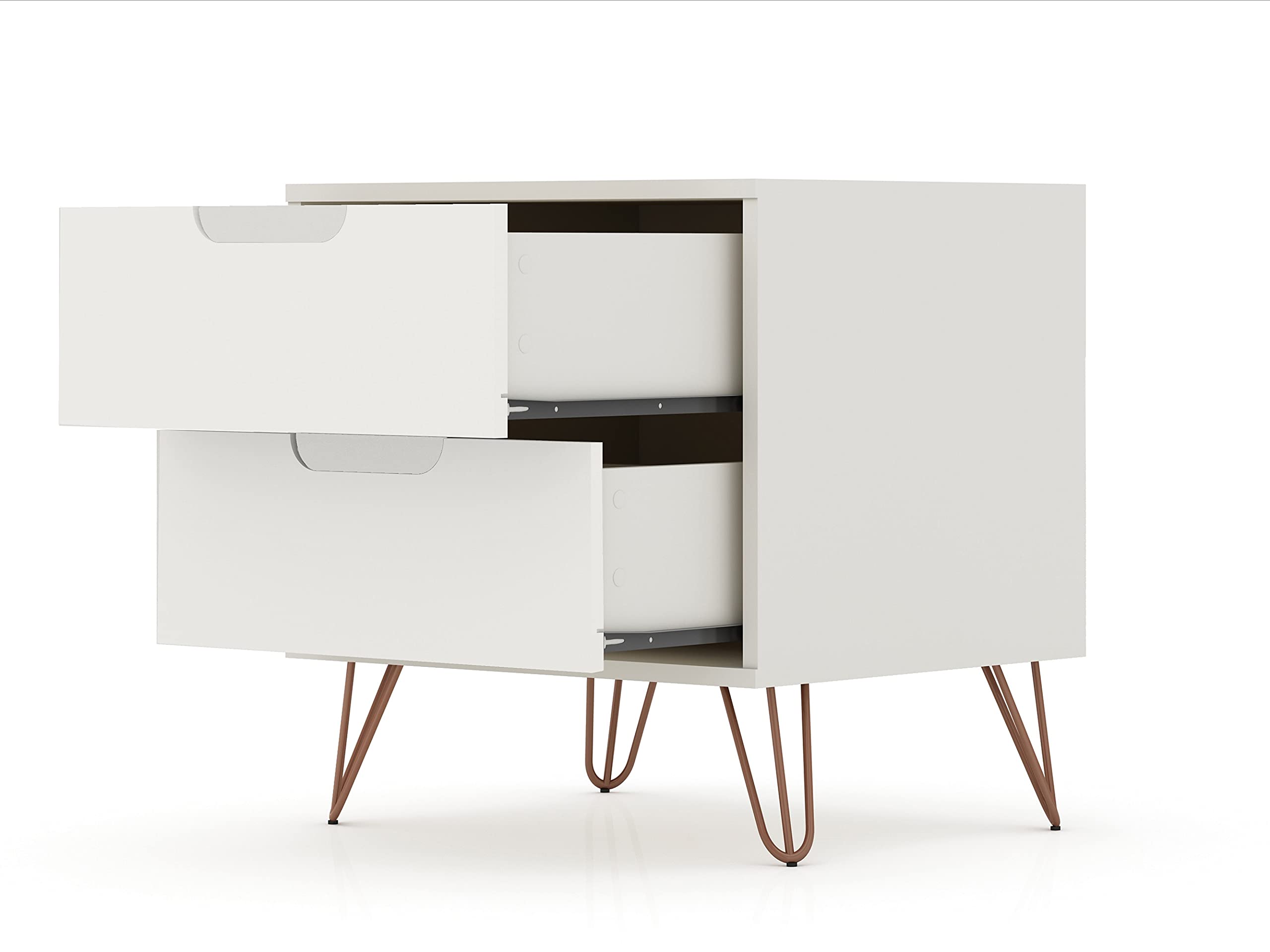Mid Century Modern Nightstands Set of 2 - Manhattan Comfort Rockefeller Bedside Tables with Drawers, Minimalist Display & Storage Organizer for Bedroom - Off-White Night Stands Perfect for Small Spaces, Guest Rooms & Apartment Living