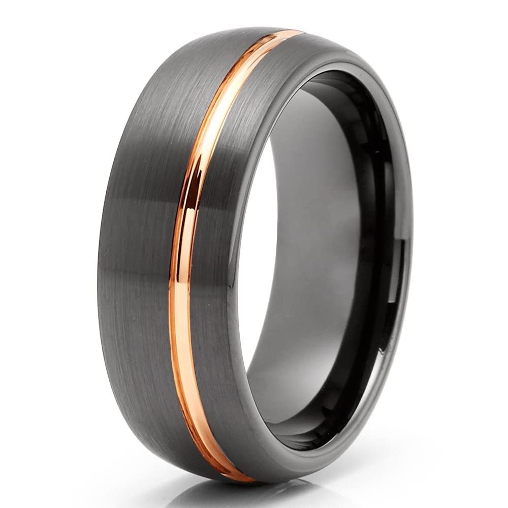 Gunmetal & Rose Gold Tungsten Carbide Wedding Rings for Men & Women - 18k Rose Gold Plated Engagement Bands - Durable & Scratch-Resistant for Everyday Wear, Anniversaries & Special Occasions