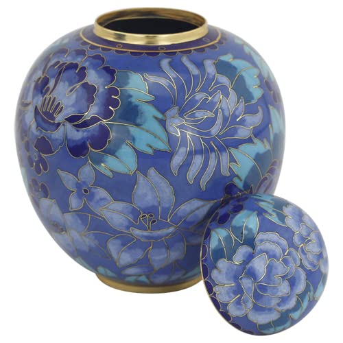 Azure Blue Cloisonne Extra Small Cremation Urn for Ashes - Metal Blue Enameled Keepsake Urn for Child, Pet or Loved One (5 Inches Tall) - Perfect for Memorial Display, Funeral Service & Home Remembrance