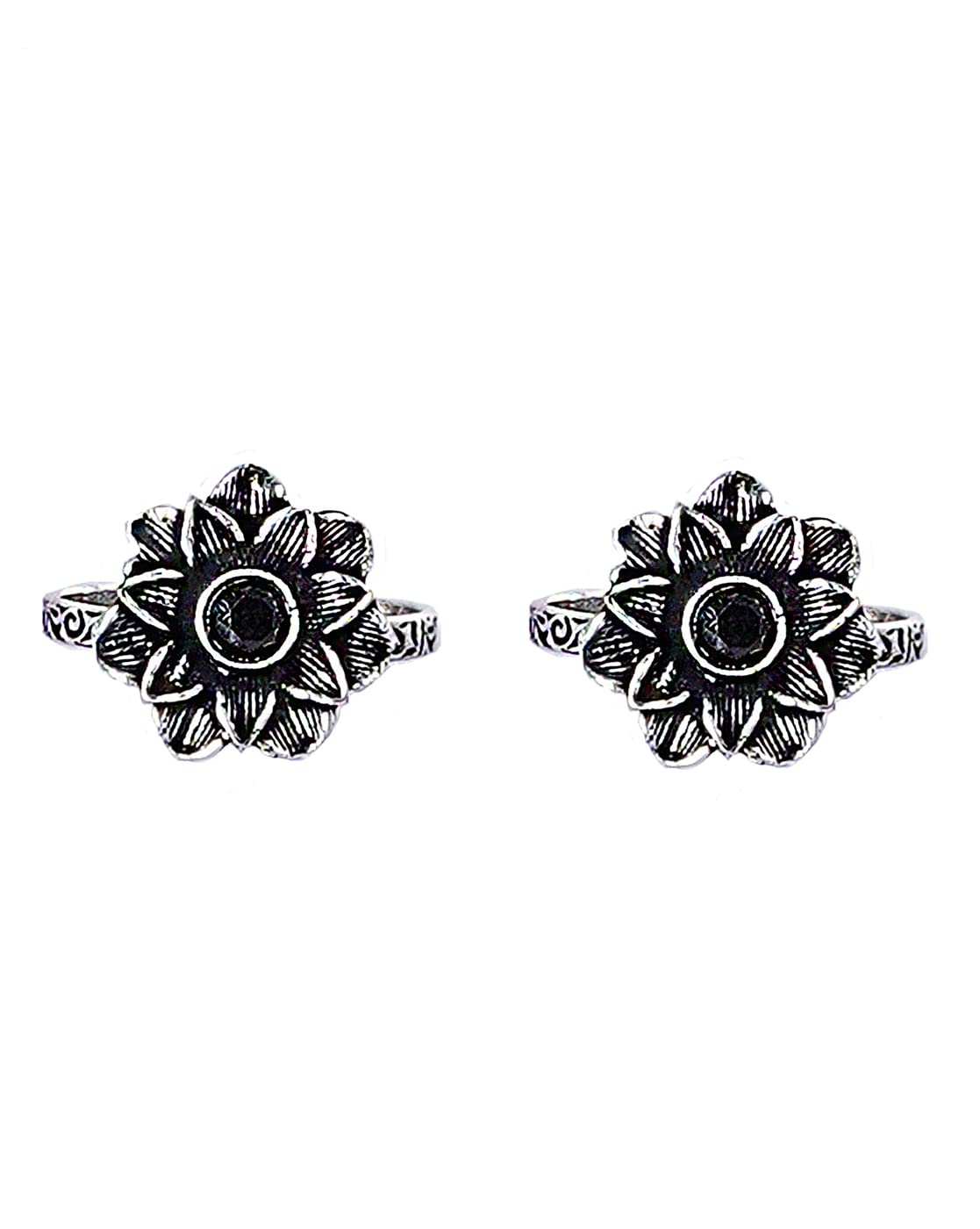 TEEJH Kayra Black Stone Silver Oxidized Toe Rings for Women – Elegant Boho Jewelry for Beach, Summer & Festival Outfits