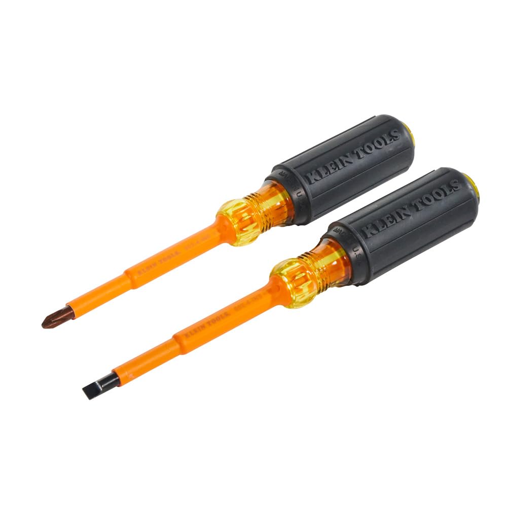 Klein Tools 33532-INS 2-Piece Insulated Electrical Screwdriver Set - 4-Inch Phillips & Cabinet Tip - USA Made - Perfect for Electricians & DIY Home Repairs
