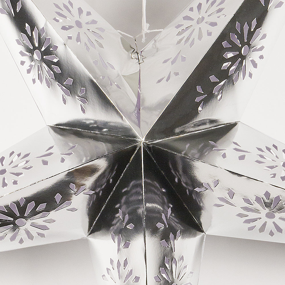 44 Extra Large Silver Foil Paper Star Lanterns for Party Decorations - Hanging Christmas, Wedding, Birthday, Festival & Home Decoration
