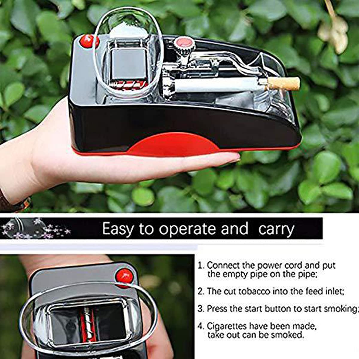 Automatic Electric Cigarette Rolling Machine - Compact Home Cigarette Maker for DIY Tobacco (Red) | Perfect for Personal Use, Gifts & Smoking Enthusiasts