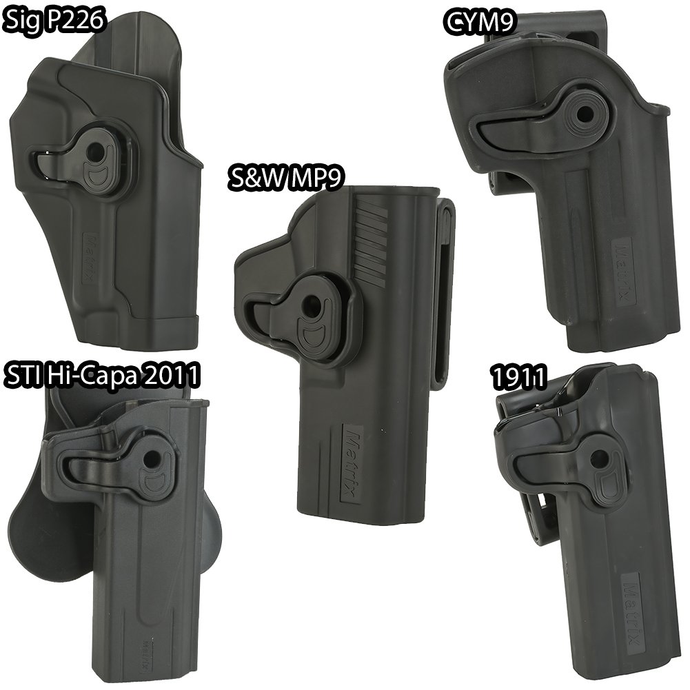 Matrix Hardshell Adjustable Airsoft Holster for 1911 Series Pistols - Black Paddle Attachment - Perfect for Tactical Training & Airsoft Battles