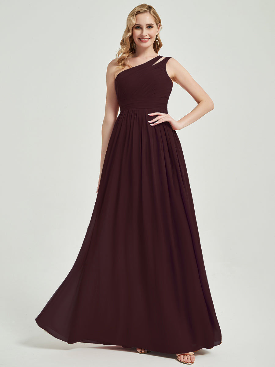 Elegant Cabernet One Shoulder A-Line Floor Length Chiffon Bridesmaid Dress - Perfect for Weddings, Formal Events & Evening Galas
