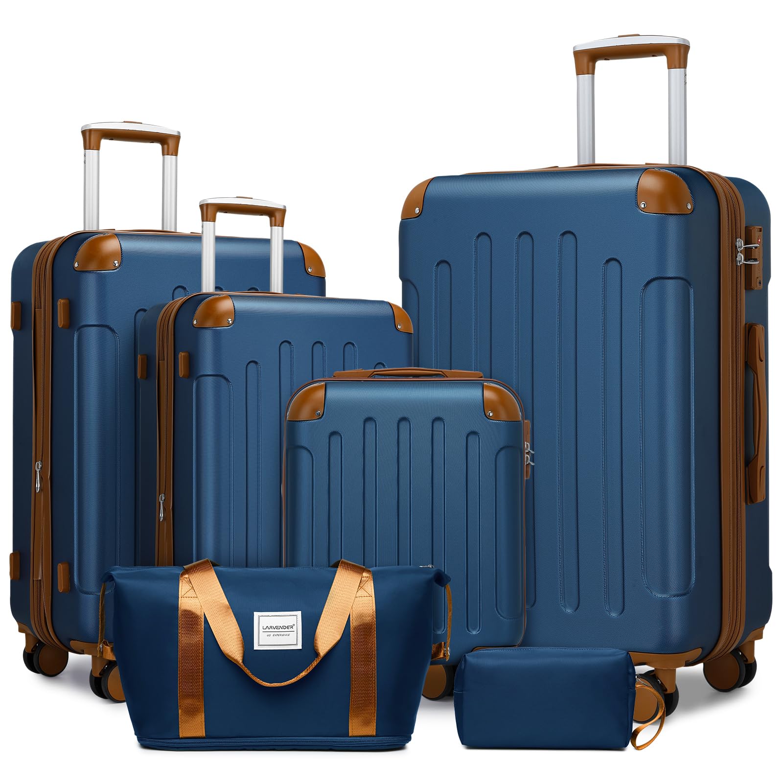 LARVENDER 6-Piece Hardshell Luggage Set with Spinner Wheels & TSA Lock - Lightweight Expandable ABS Suitcases for Women (Blue/Brown) - Perfect for Air Travel, Business Trips & Family Vacations