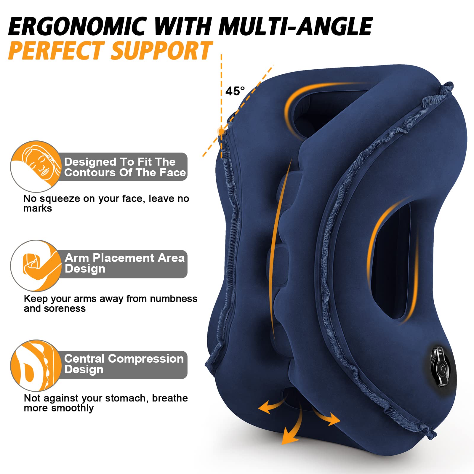 Inflatable Travel Pillow for Airplane - Ergonomic Neck Support Pillow with Eye Mask & Earplugs - Relieves Neck & Shoulder Pain for Comfortable Sleep on Flights, Cars & Home Use - Blue